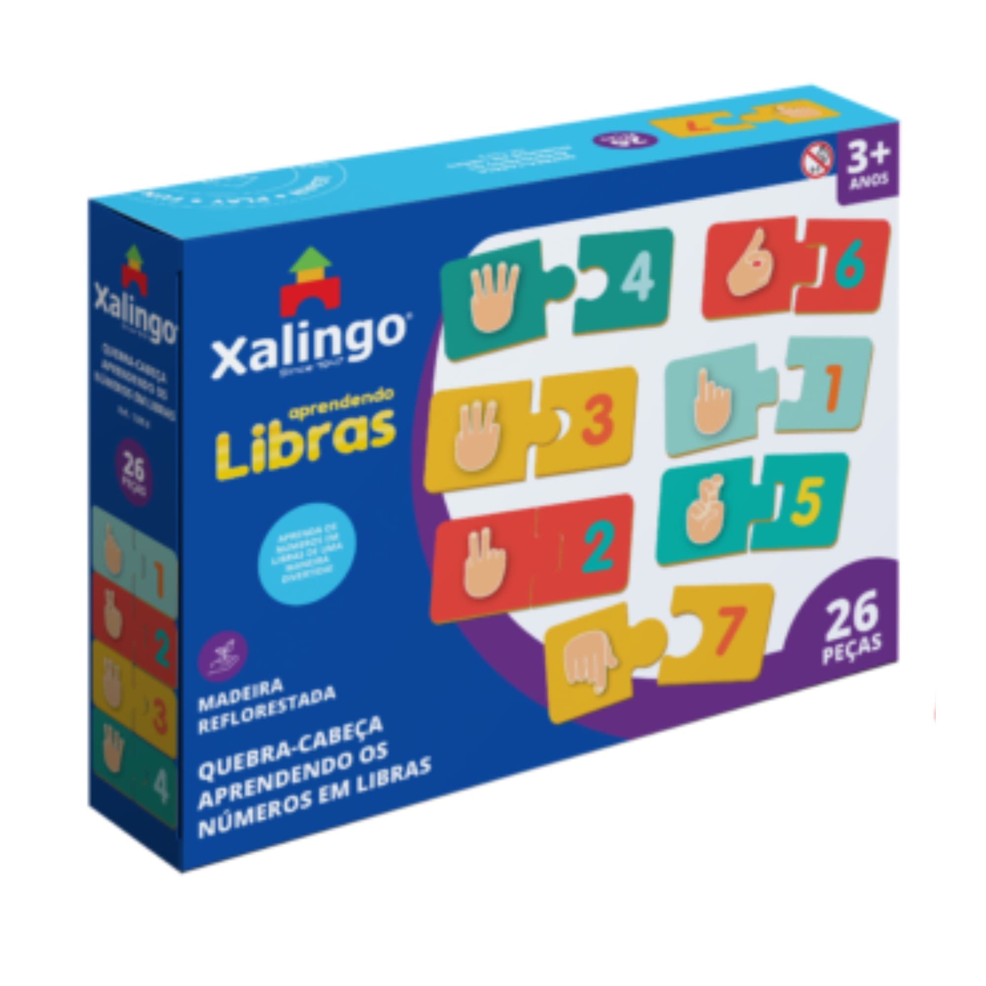Brinquedo Quebra-Cabeça Didático Infantil Aprendendo Números em Libras 26 peças Xalingo - 12898