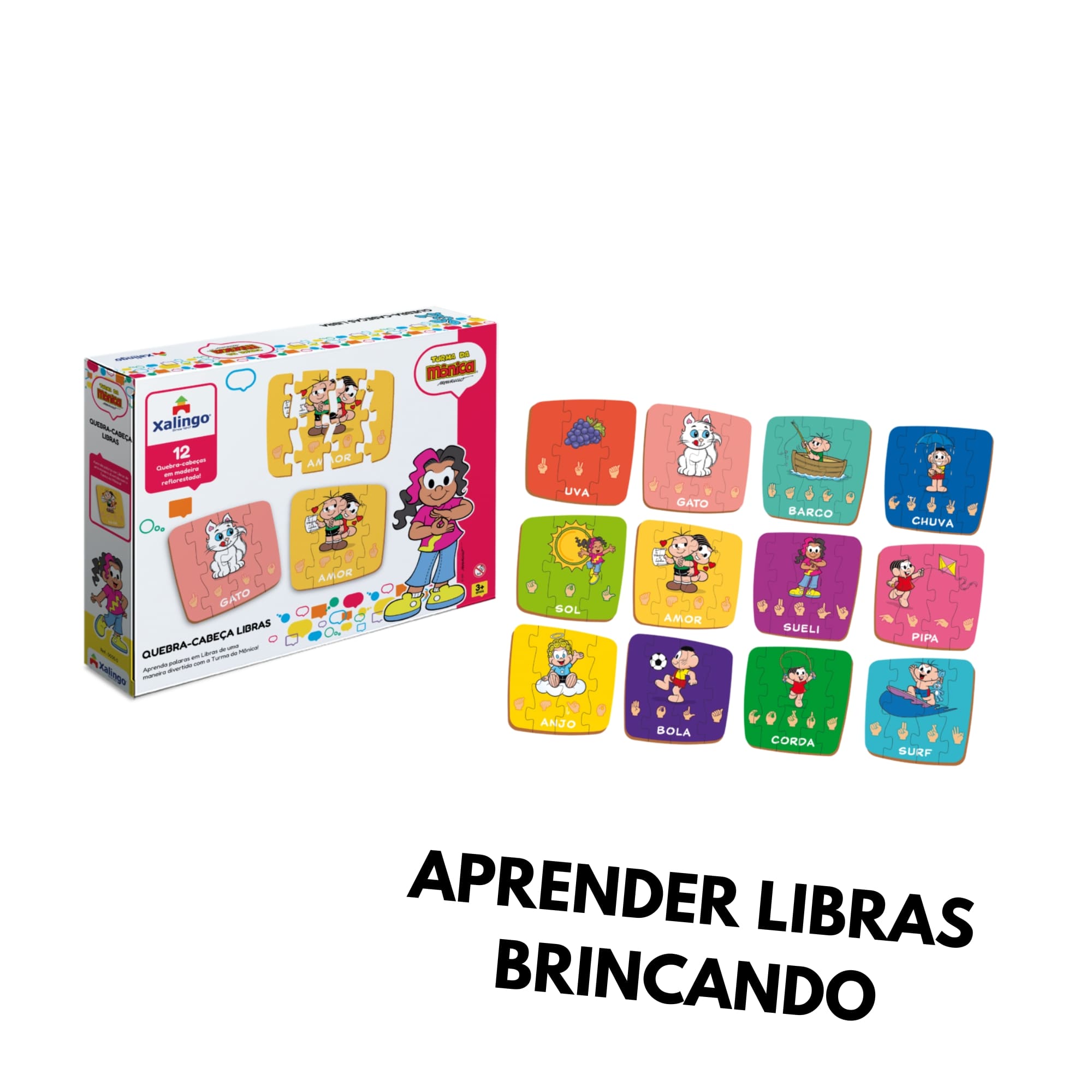 Brinquedo Quebra-Cabeça Didático da Turma da Monica - Aprendendo Libras - 50 peças Xalingo 12910