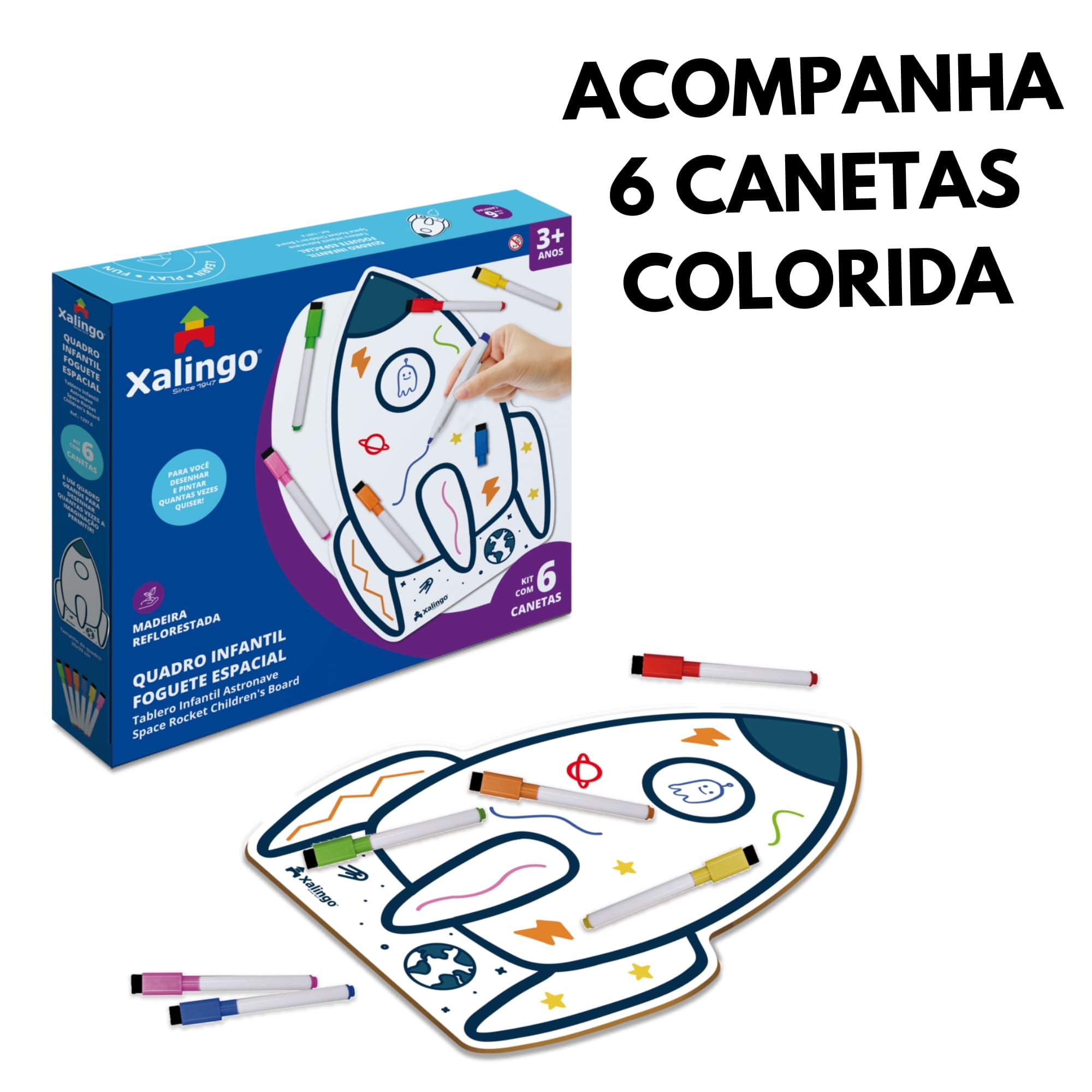 Brinquedo Quadro Infantil Foguete Espacial com 6 canetas coloridas- Xalingo 12976