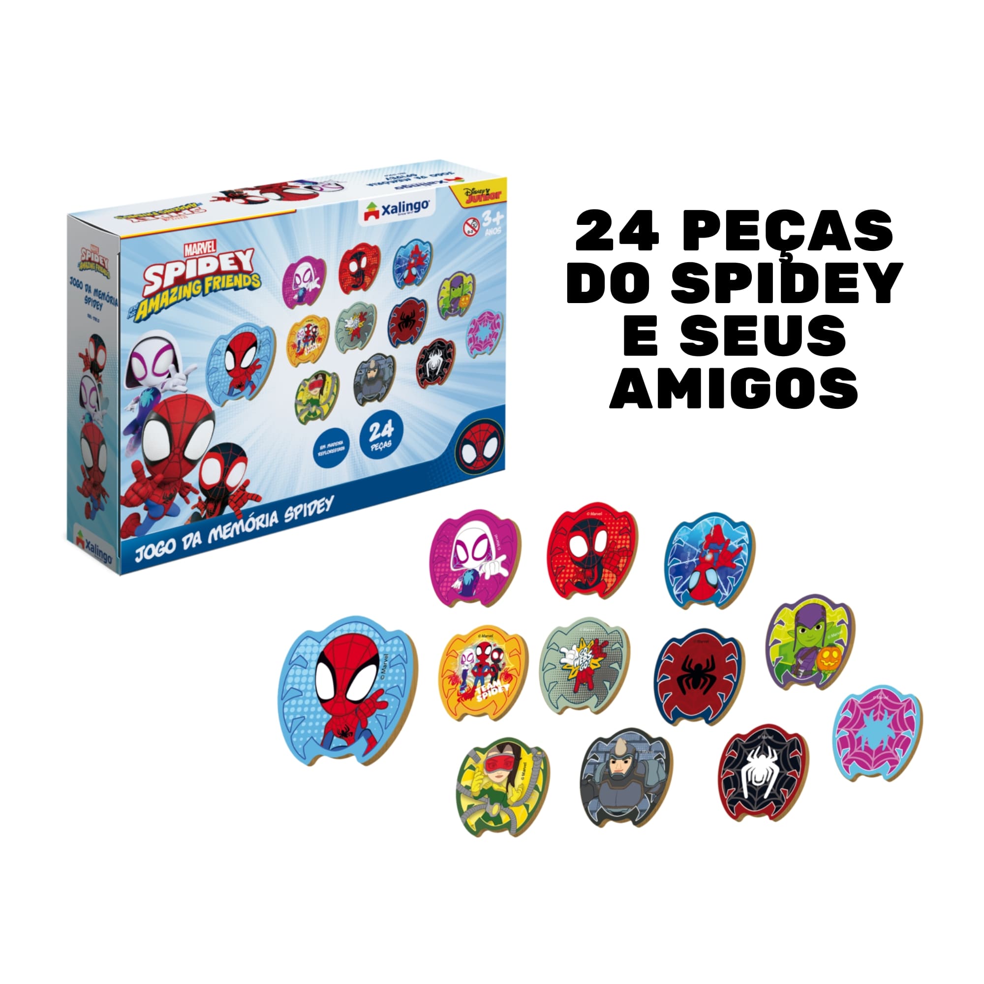 Brinquedo Infantil Jogo da Memória Spidey Amazing Friends Marvel - 24 peças - Xalingo 17810
