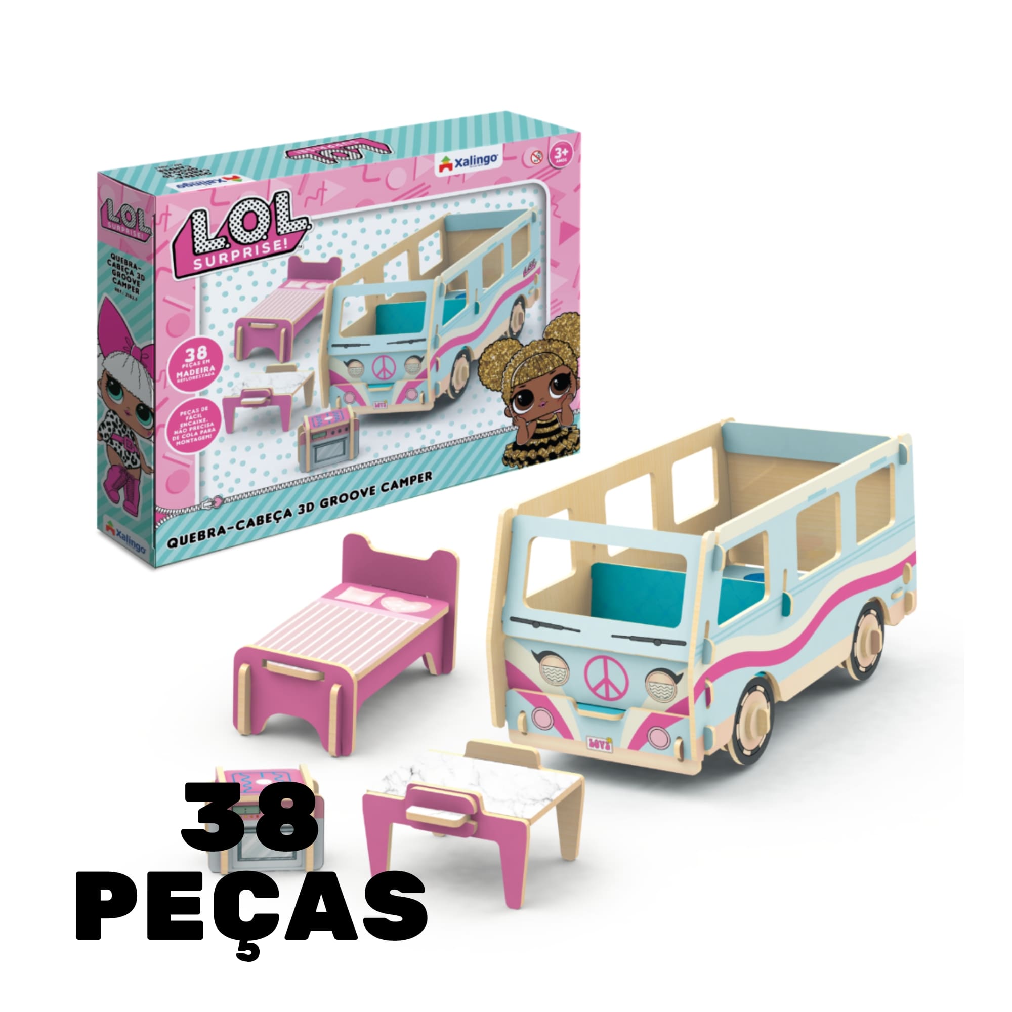 Brinquedo Quebra-Cabeça 3D LOL Surprise Groove Camper de 38 Peças - Xalingo 21821