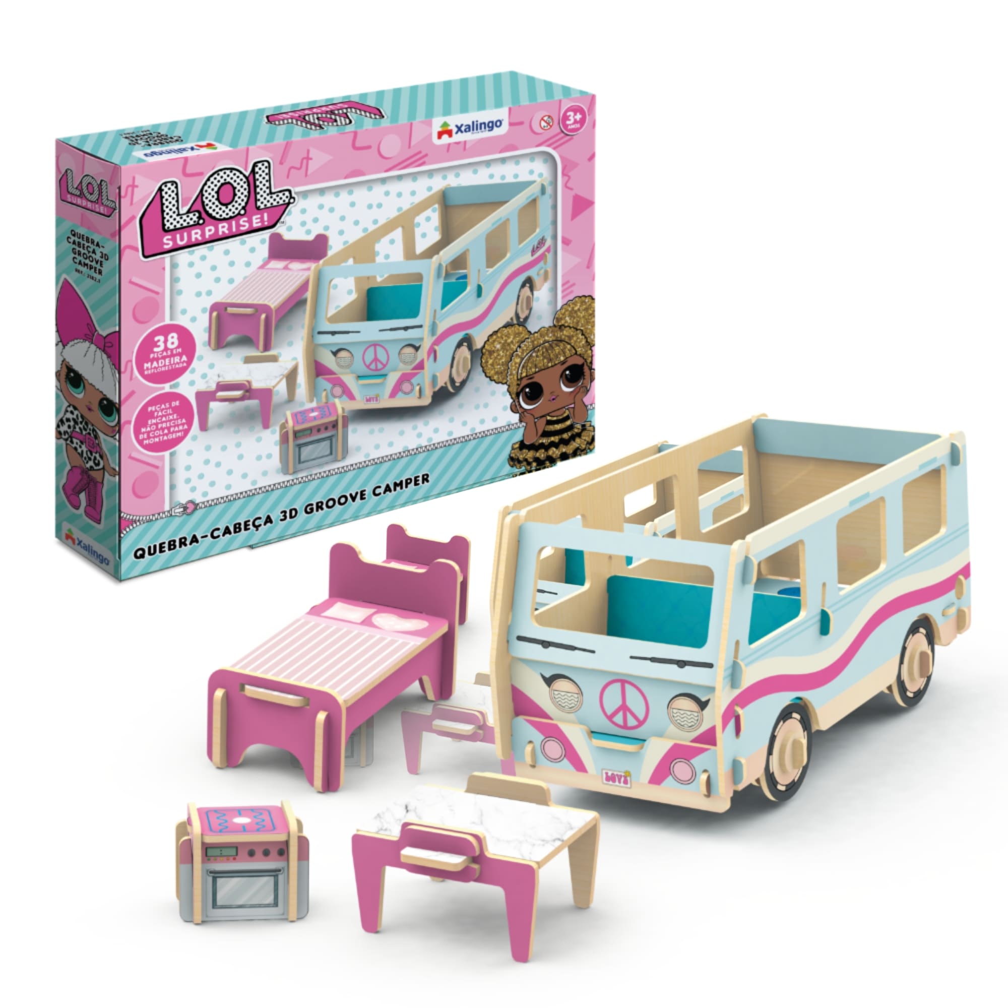 Brinquedo Quebra-Cabeça 3D LOL Surprise Groove Camper de 38 Peças - Xalingo 21821