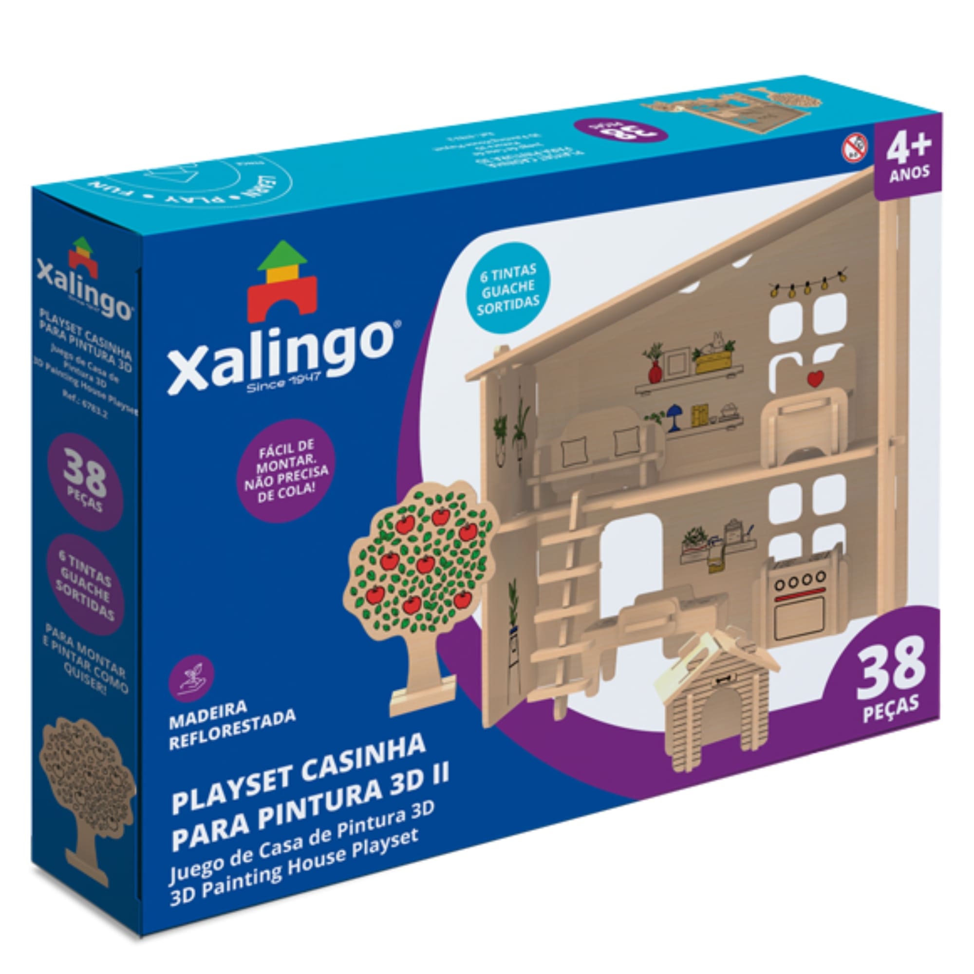 Brinquedo Playset Casinha 3D Colorir Pintura 6 Tintas Guaches Aleatórias - 38 peças Xalingo 67832