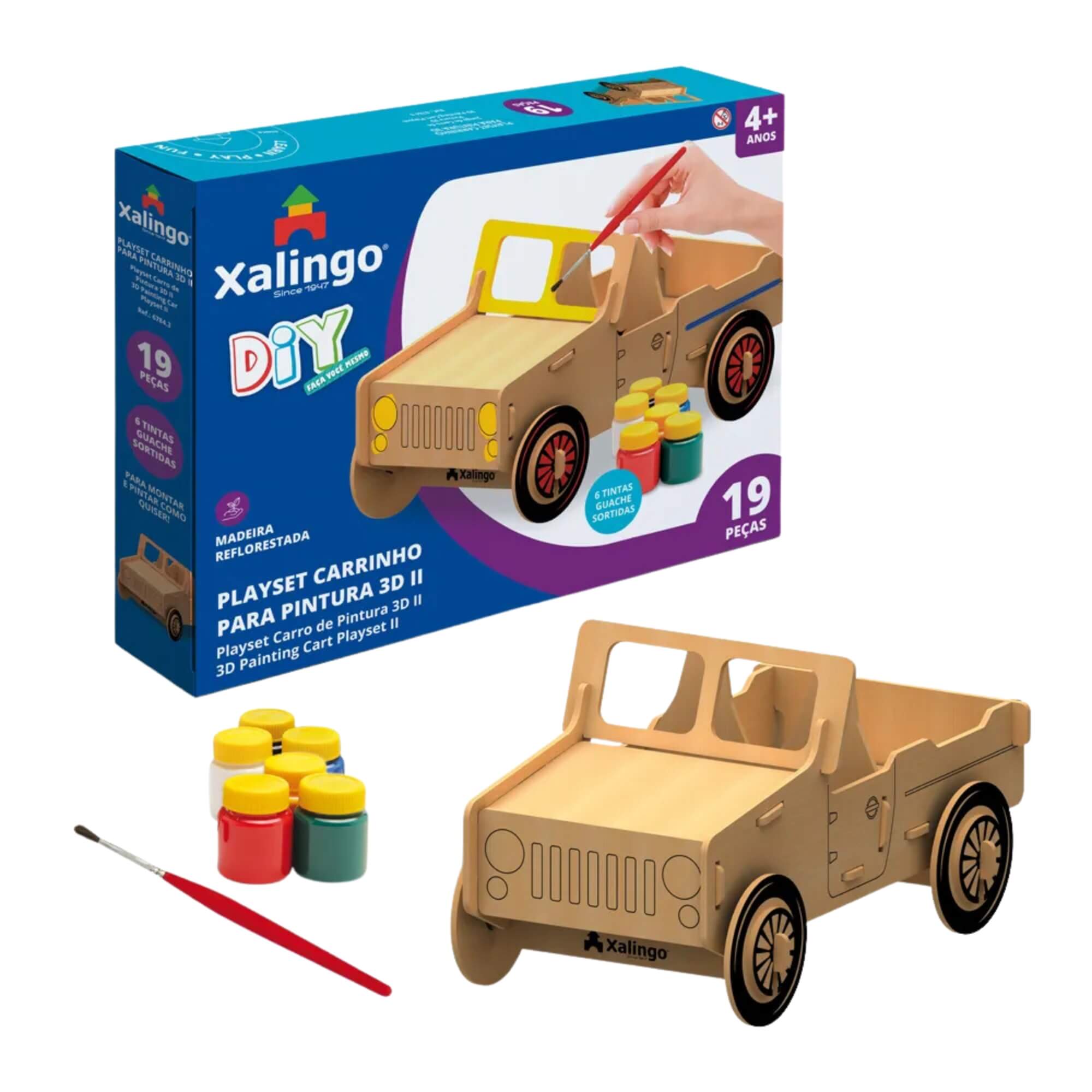 Brinquedo Infantil Playset Carrinho 3D para Pintura 19 Peças Xalingo -  67843