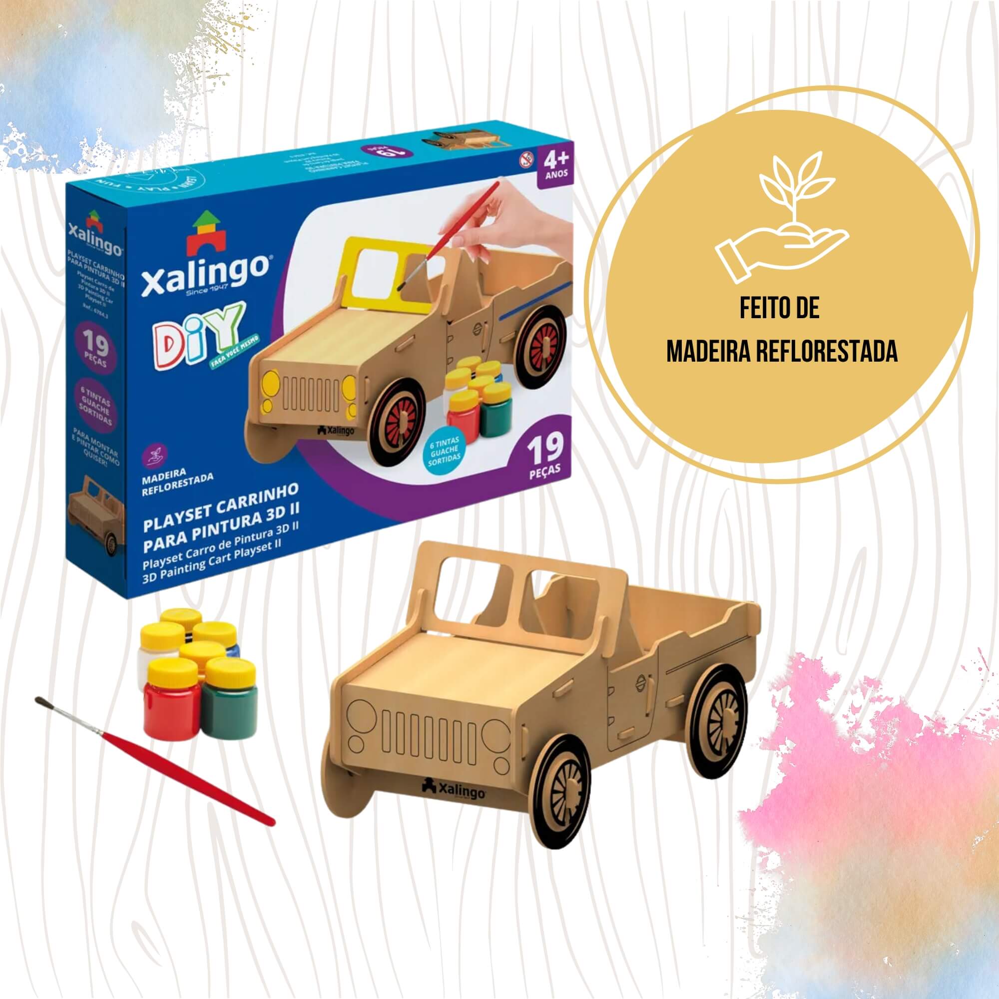 Brinquedo Infantil Playset Carrinho 3D para Pintura 19 Peças Xalingo -  67843