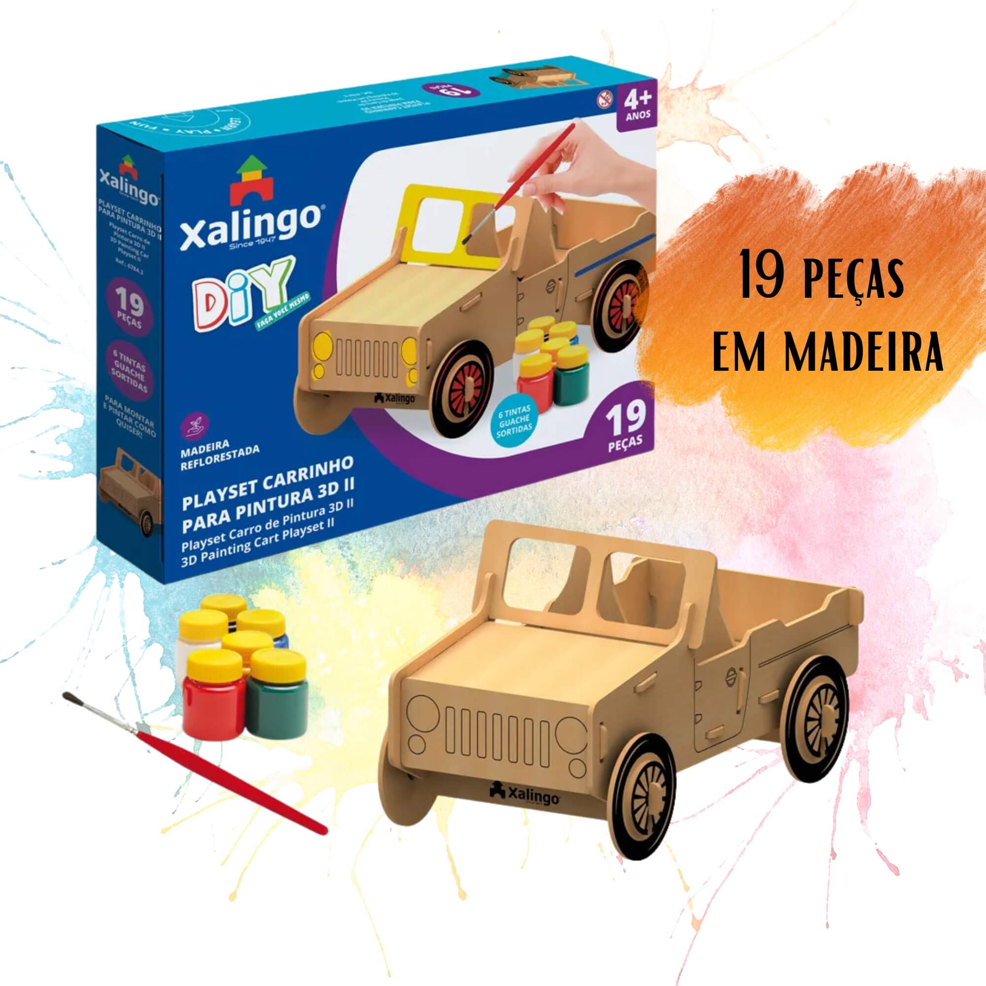 Brinquedo Infantil Playset Carrinho 3D para Pintura 19 Peças Xalingo -  67843