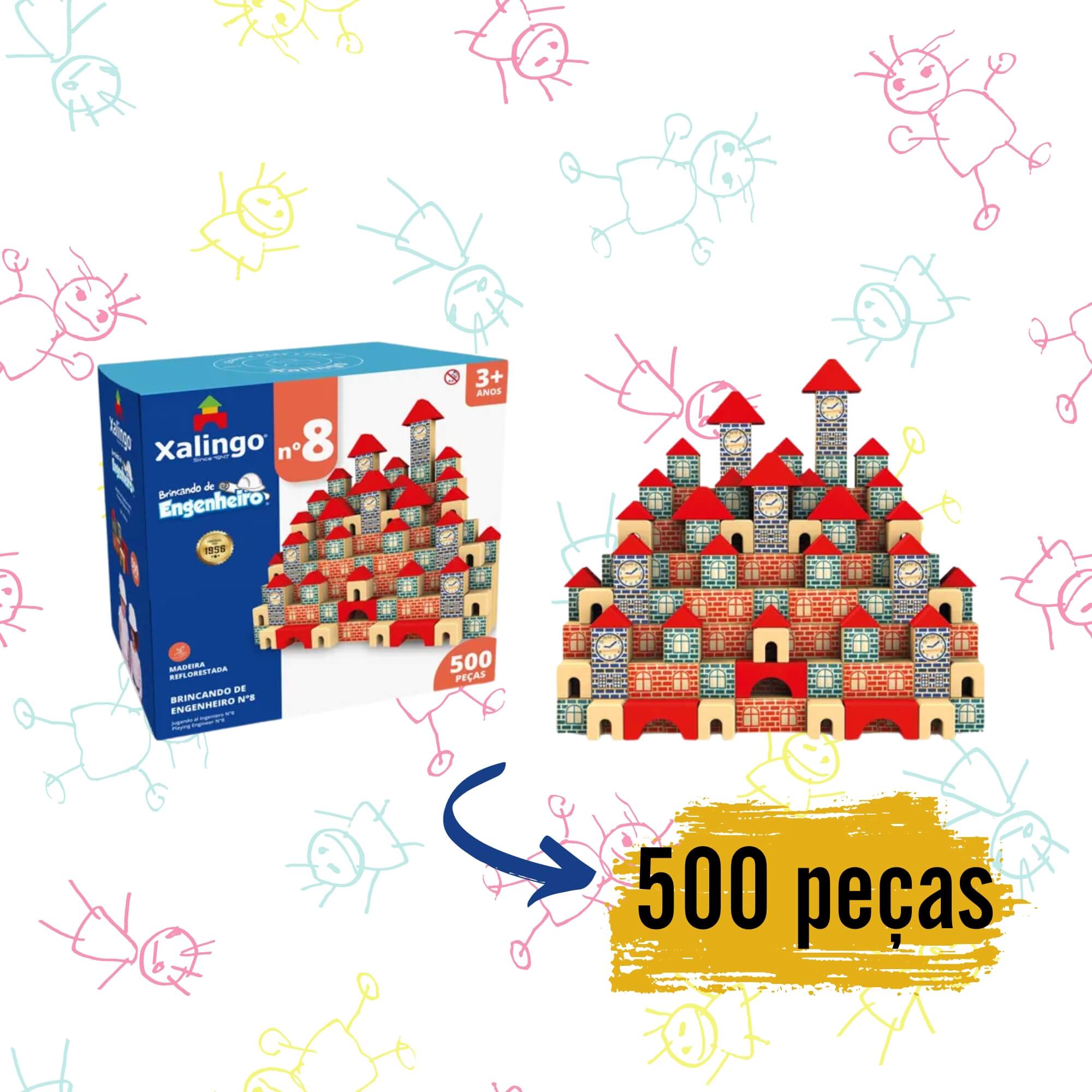 Brinquedo Infantil Brincando de Engenheiro N° 8 Blocos de Montar 500 Peças Xalingo - 67865