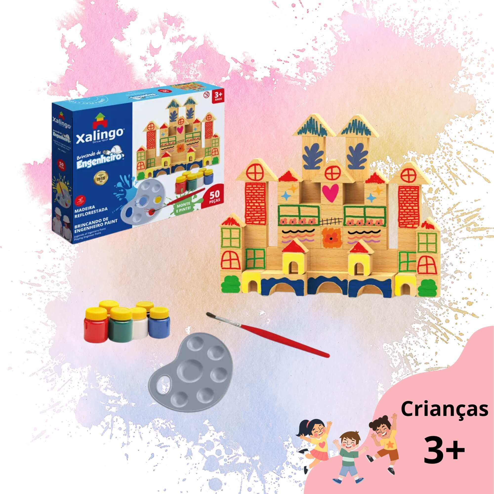 Brinquedo Infantil Brincando de Engenheiro Paint para Colorir 50 peças Xalingo - 67887