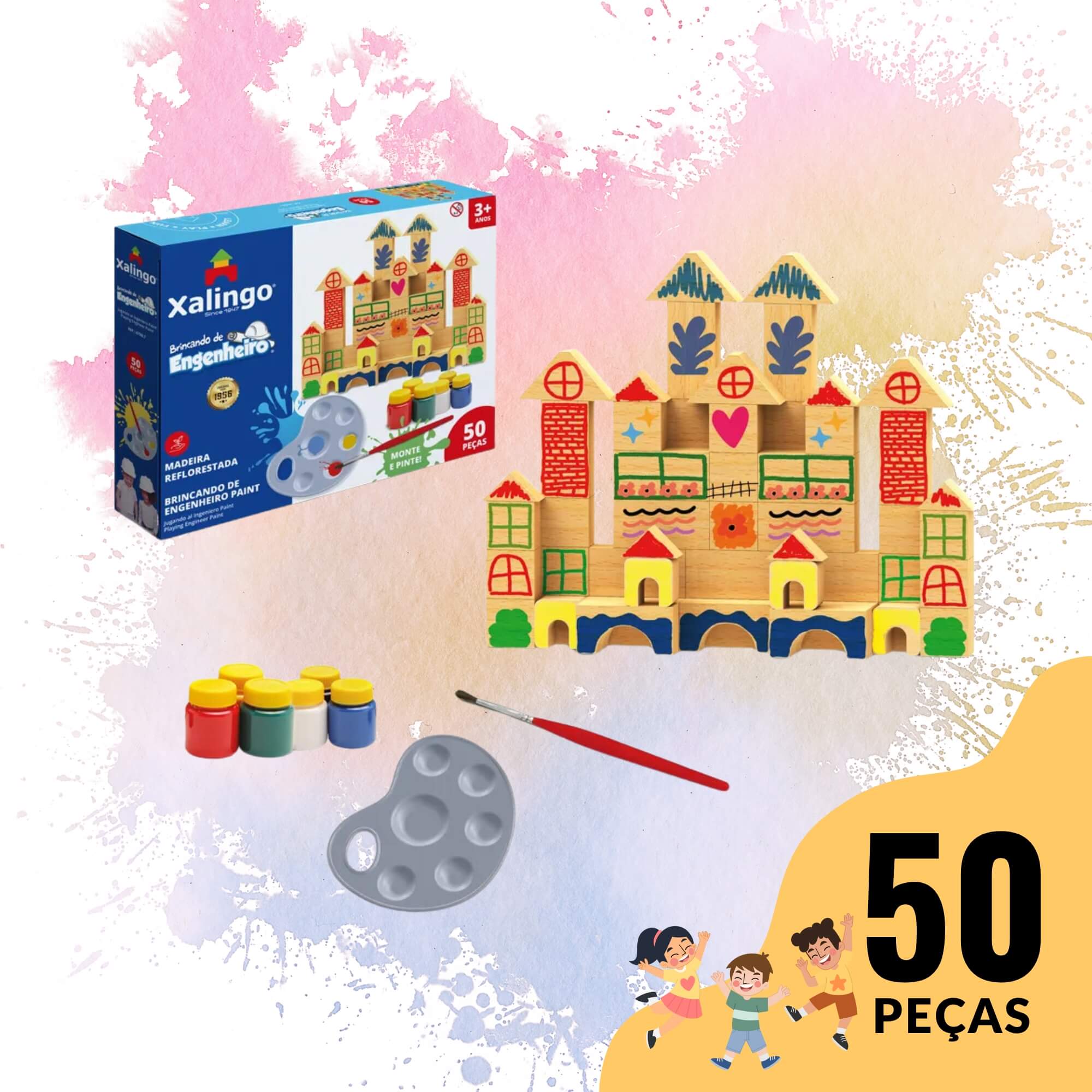 Brinquedo Infantil Brincando de Engenheiro Paint para Colorir 50 peças Xalingo - 67887