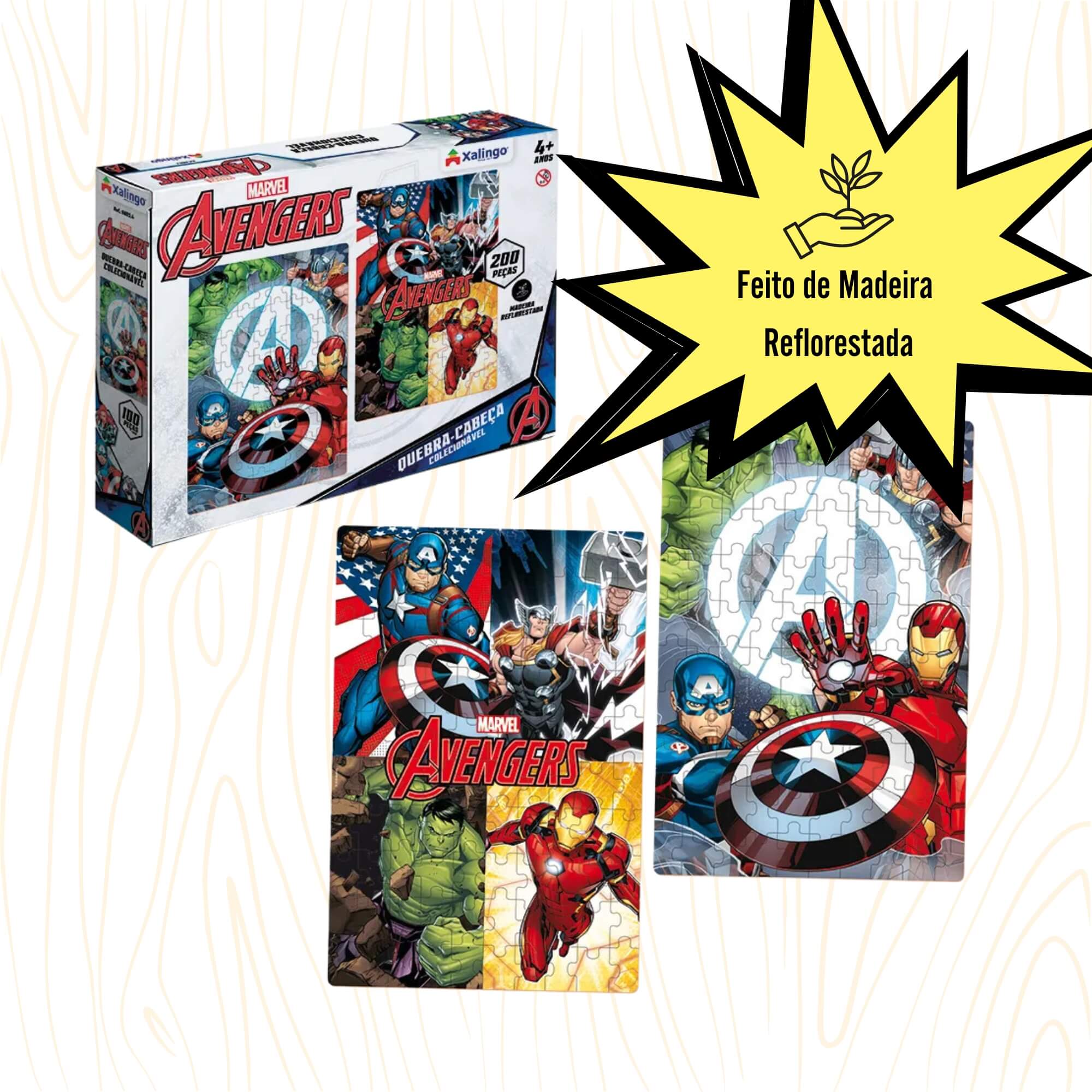 Brinquedo Infantil Quebra Cabeça 2 Cenas Avengers Vingadores 200 peças Xalingo - 68054
