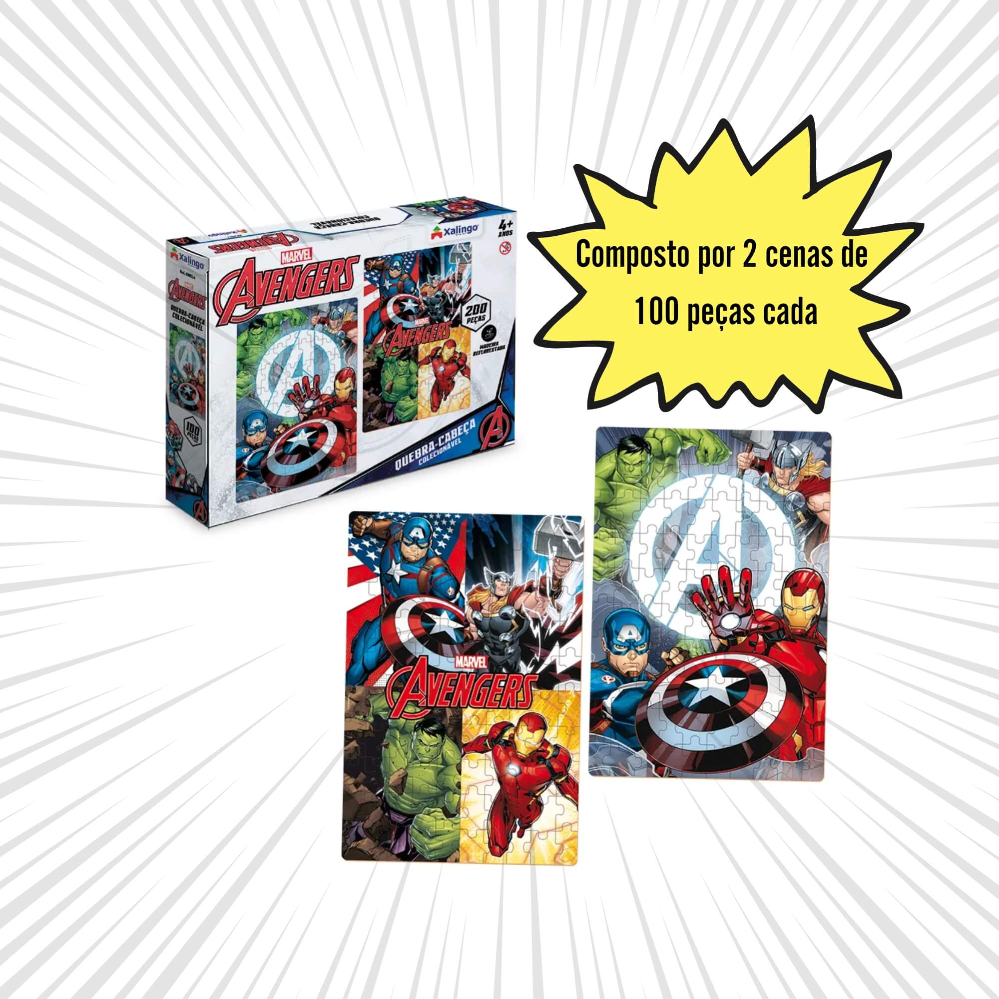 Brinquedo Infantil Quebra Cabeça 2 Cenas Avengers Vingadores 200 peças Xalingo - 68054