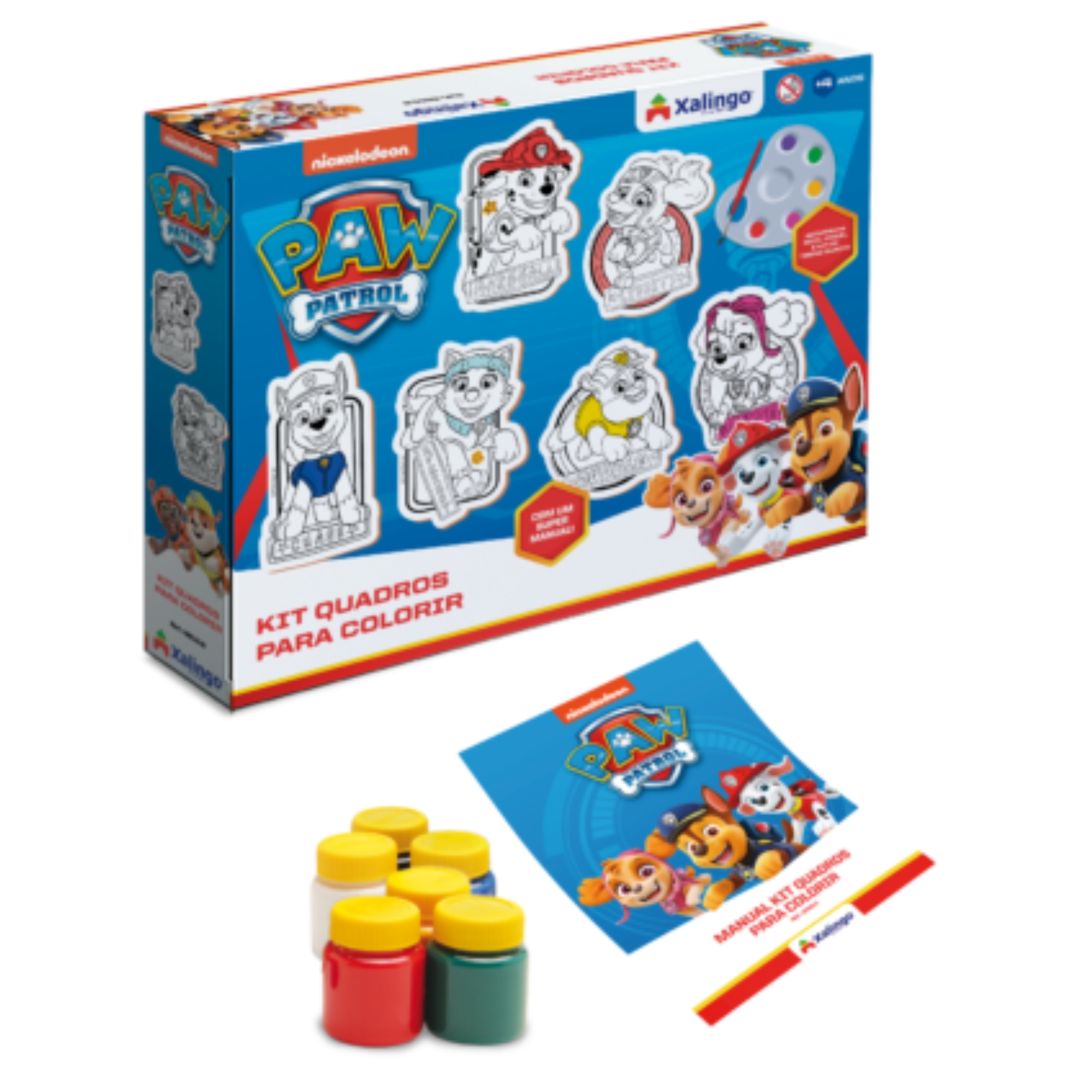 Brinquedo Kit 6 Quadros para Colorir da Patrulha Canina 6 Tintas Guaches Sortidas Xalingo - 68109