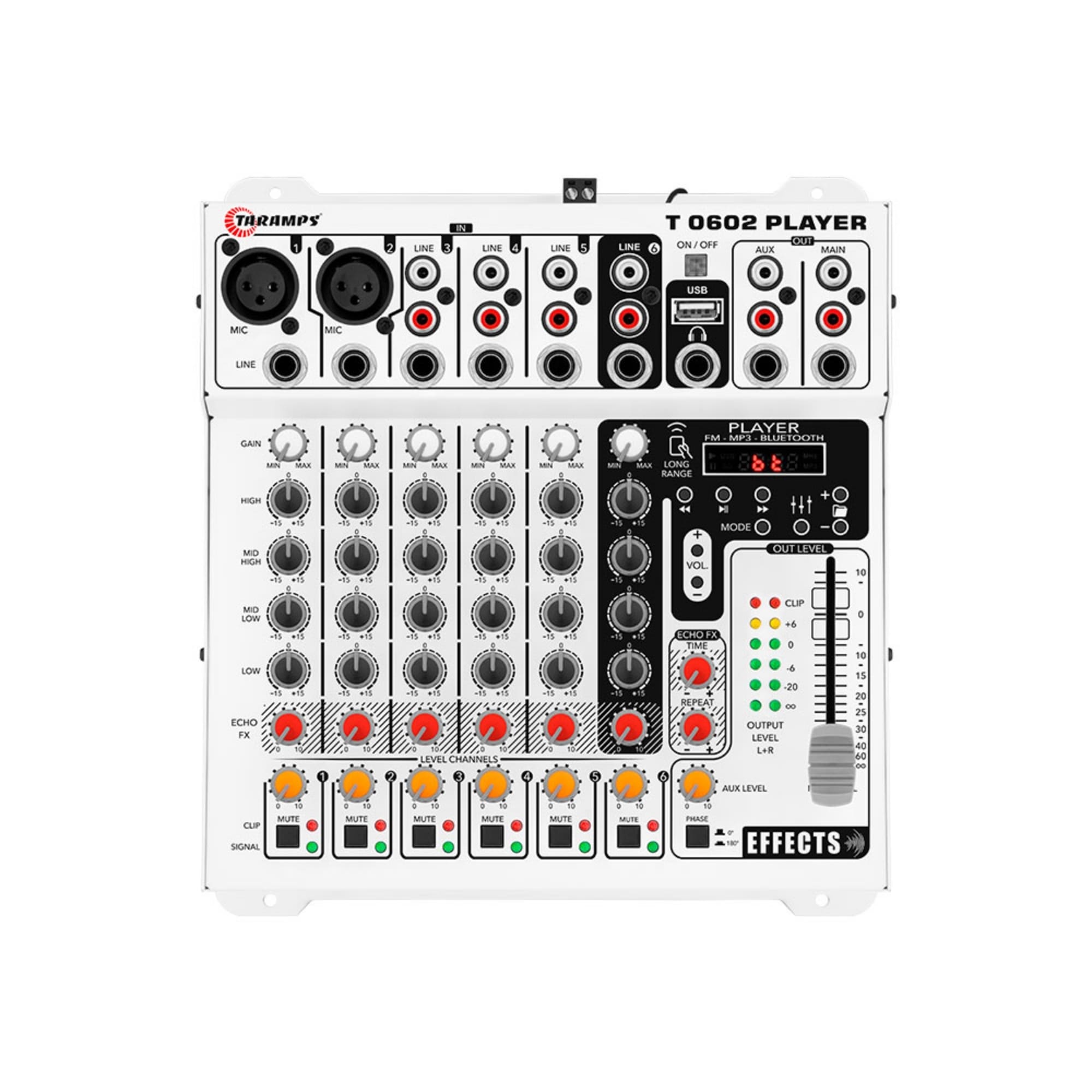 Mesa de Som Automotivo 6 Canais Bluetooth Player com Efeito Echo FX Taramps 901842