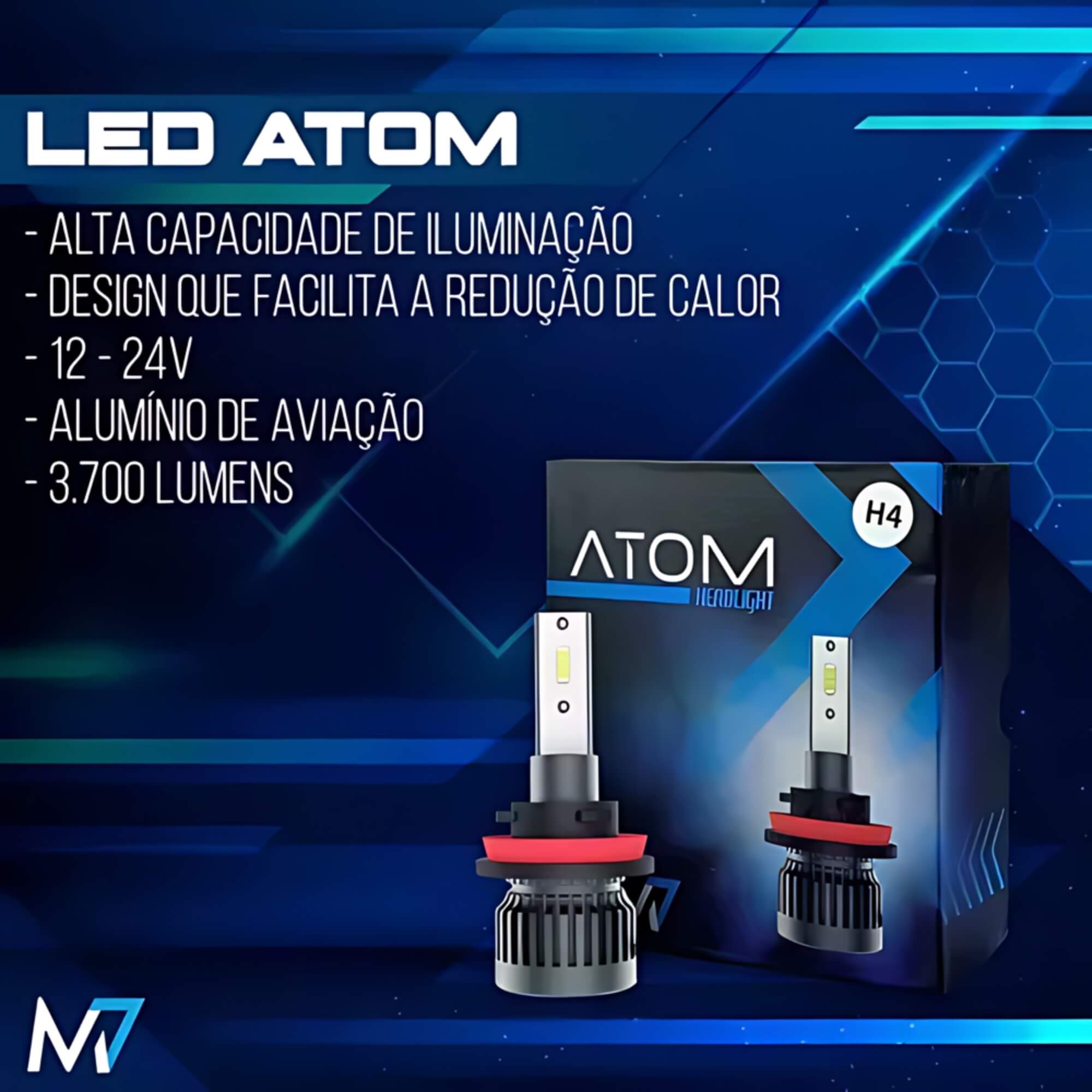Kit Lâmpada Led M7 ATOM 9012 3700Lm 6000K Bivolt JR8 - JH0ATOM9012
