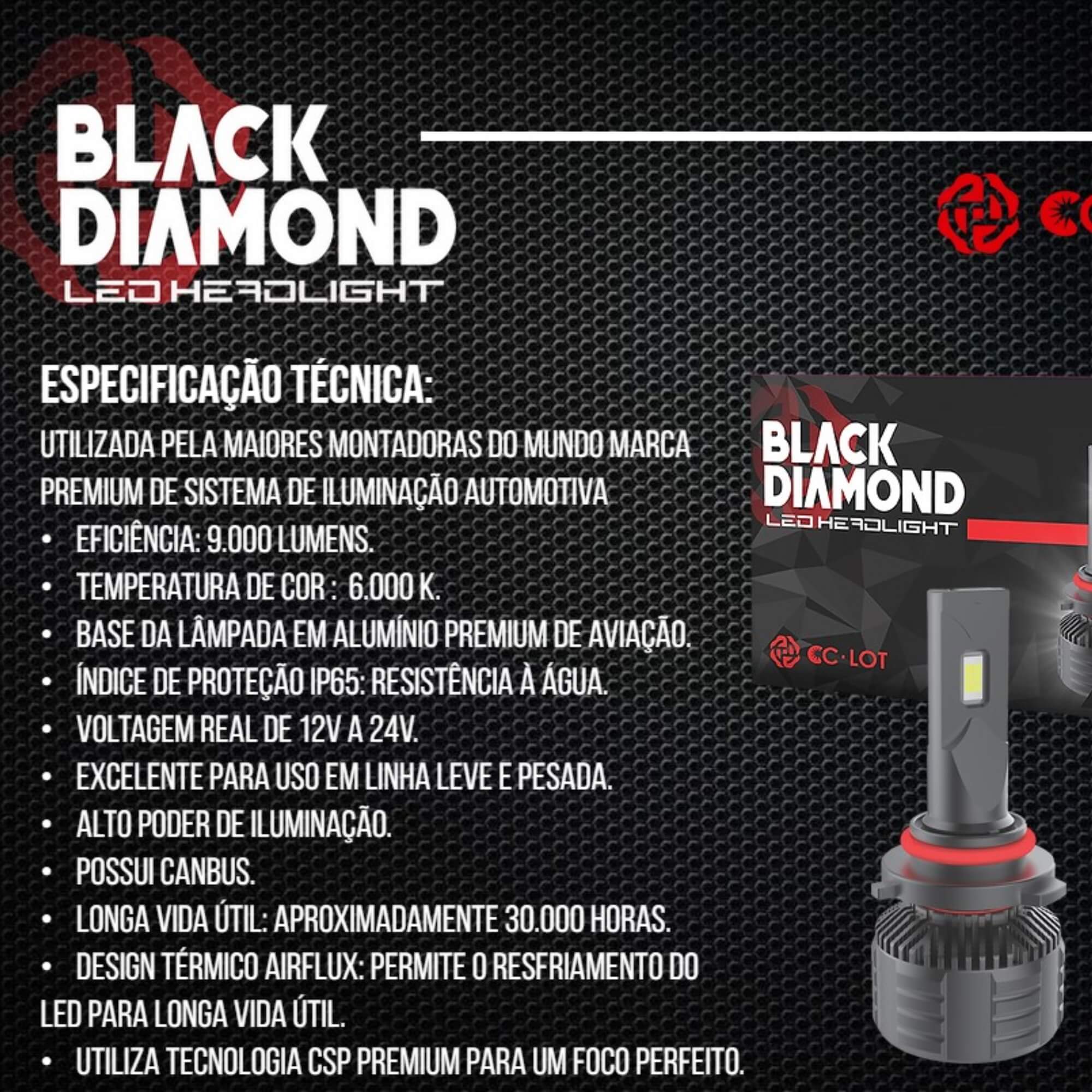 Kit Lâmpada Led Black Diamond F13-H7 CC-LOT 6000k JR8 - JH0CCLOTBDH7