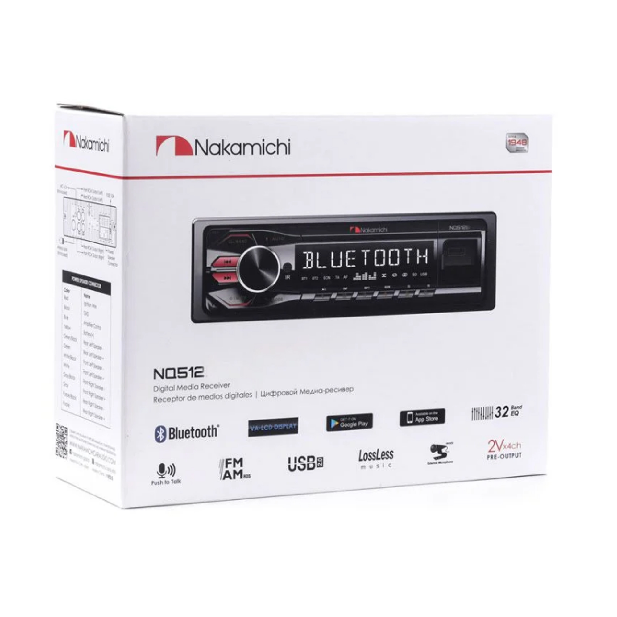 Auto Rádio MP3 4 Canais de 50 watts Display LCD Iluminação MultiColor NAKAMICHI JR8 - NQ512BT