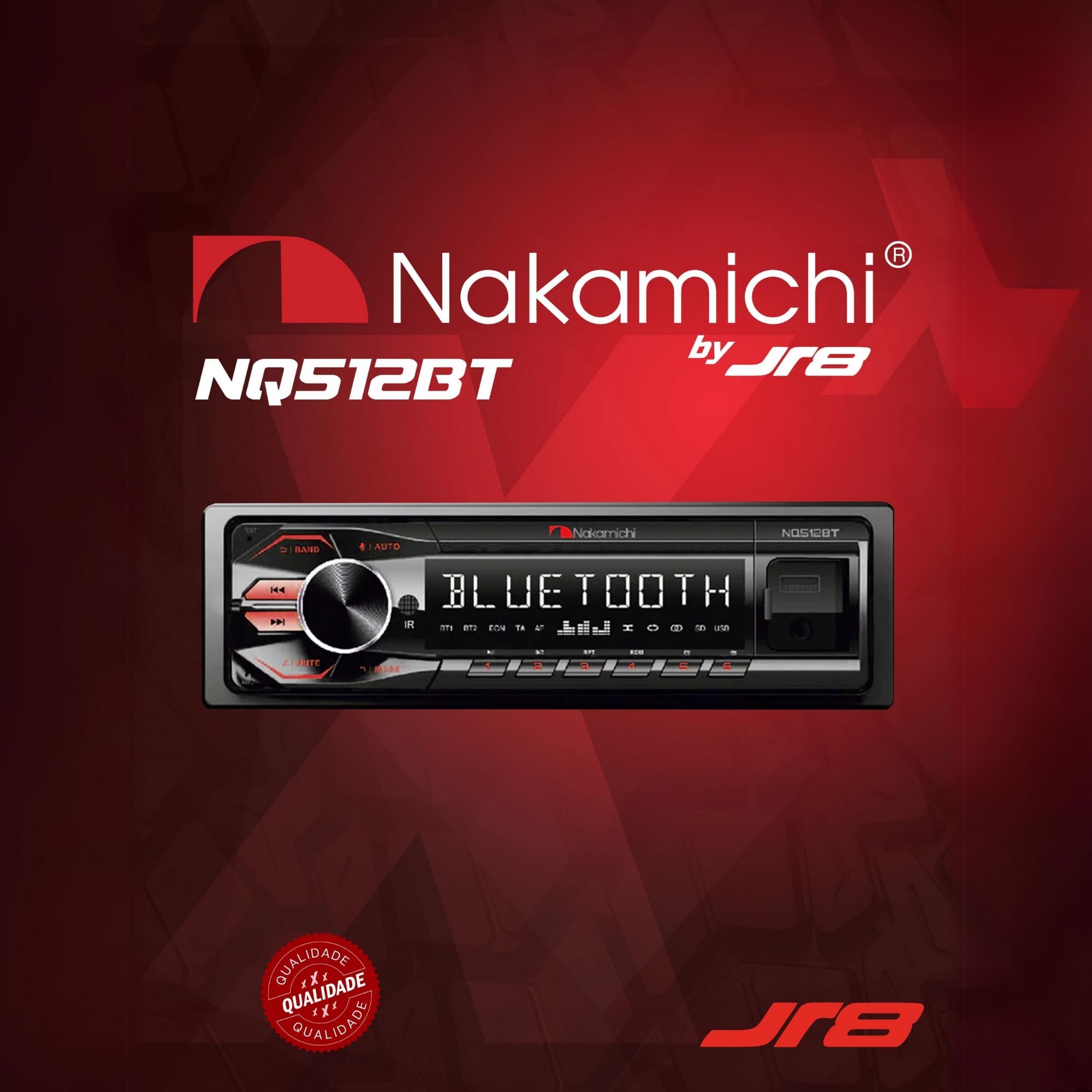 Auto Rádio MP3 4 Canais de 50 watts Display LCD Iluminação MultiColor NAKAMICHI JR8 - NQ512BT