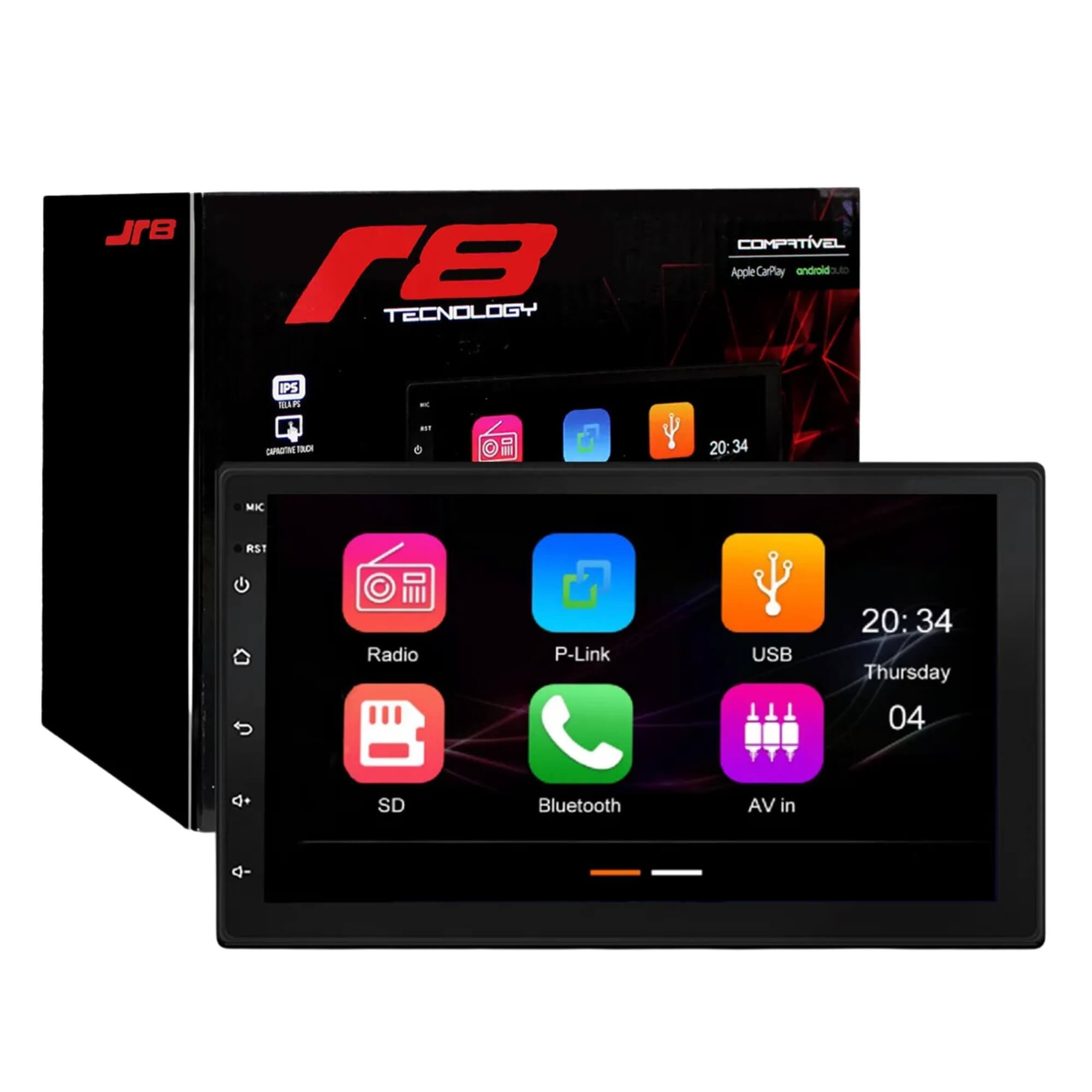Central Multimídia MP5 Bluetooth 7" Pol com CarPlay e Android Auto 2Din JR8 - JT30MCAR7