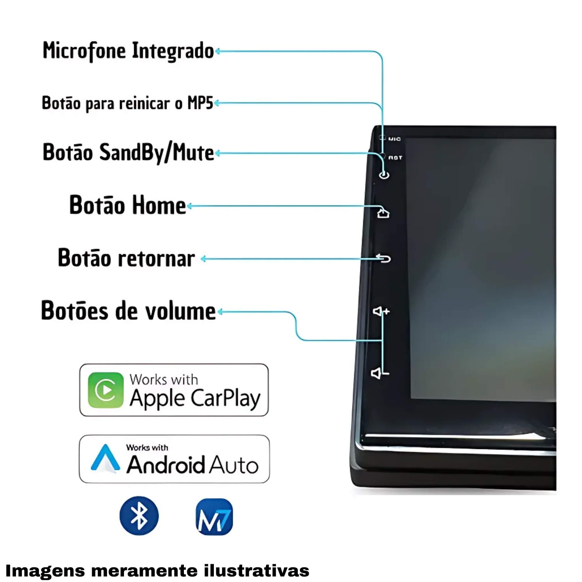 Central Multimídia MP5 M7 2DIN 7" Carplay Automotivo JR8 - JT30MP5PREMIUM