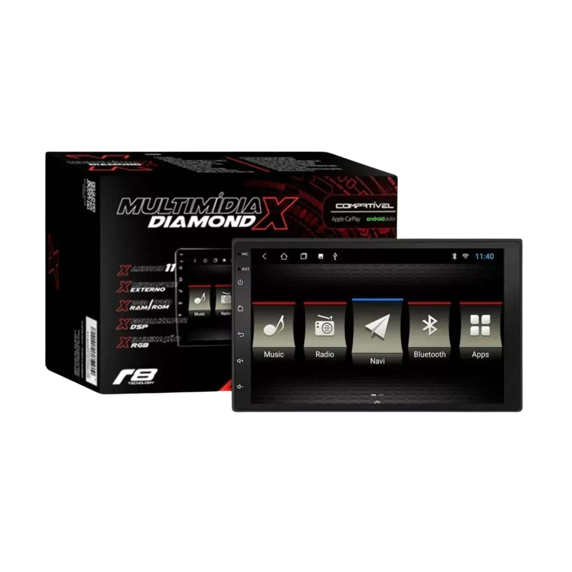 Central Multimídia Rádio Bluetooth Tela 7'' Pol QuadCore 32GB + 2GB de RAM JR8 - JT30MDIAMX732