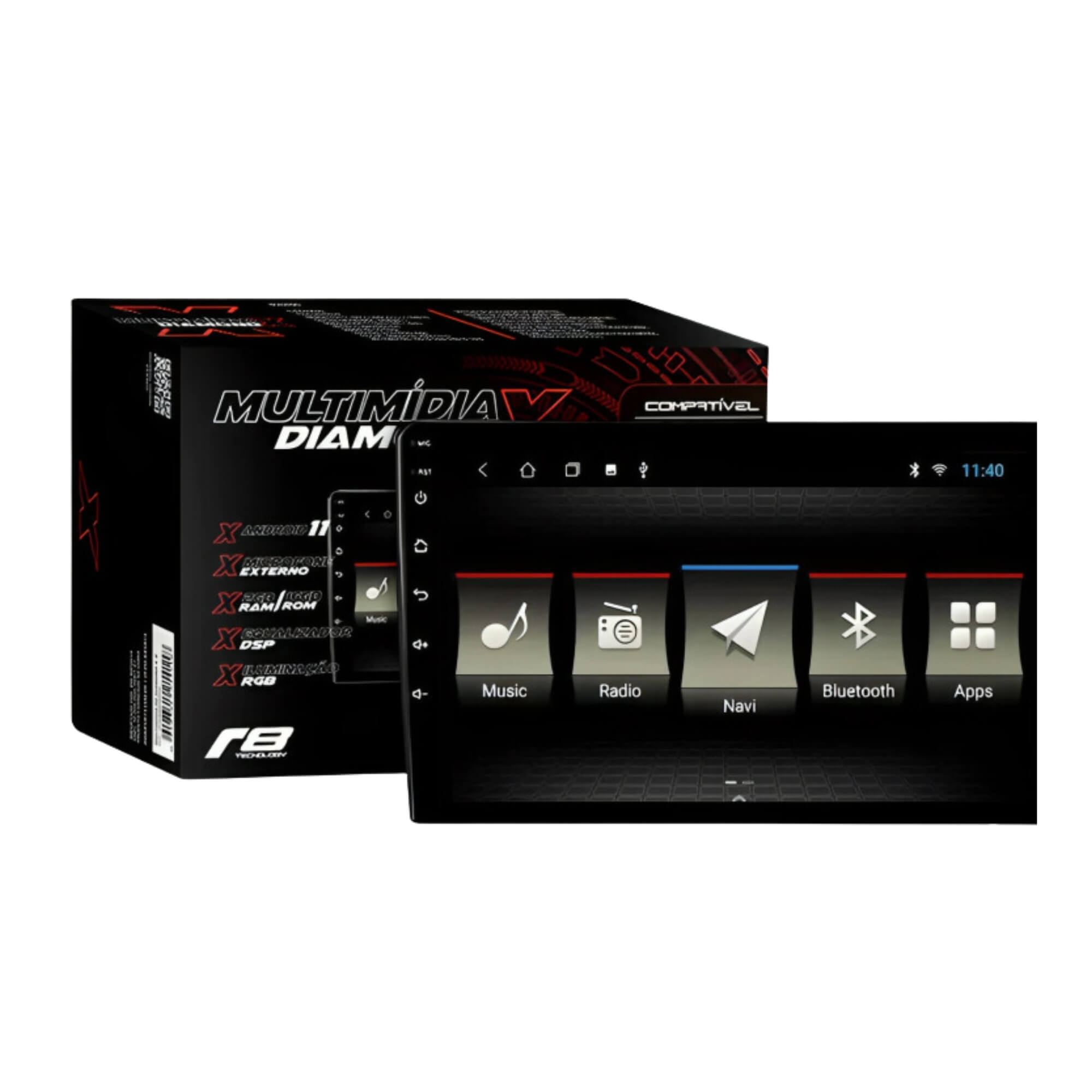 Central Multimídia Diamond x2 9" Pol Sistema Android 12 Bluetooth QuadCore 32GB JR8 - JT30MDIAMX932