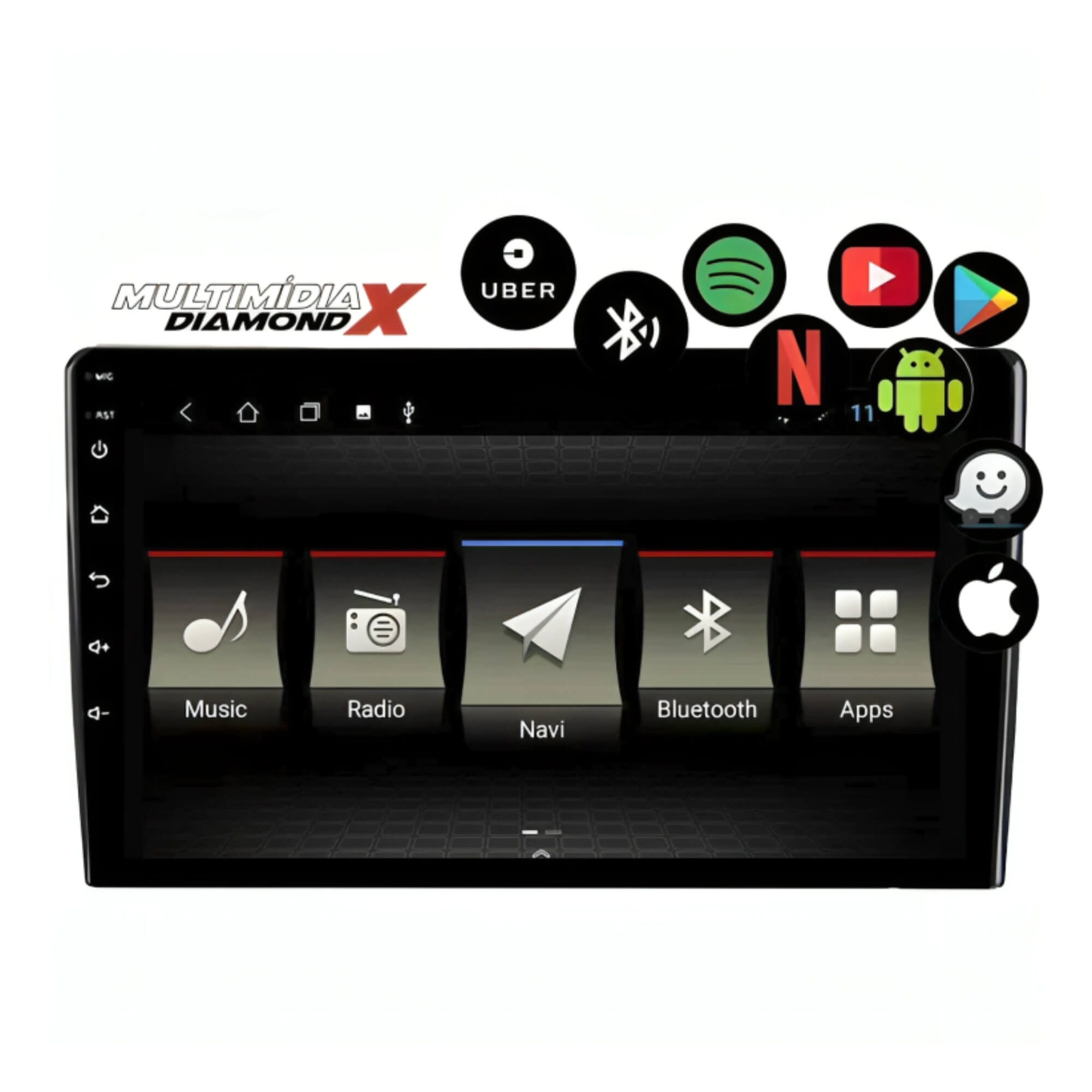 Central Multimídia Diamond x2 9" Pol Sistema Android 12 Bluetooth QuadCore 32GB JR8 - JT30MDIAMX932