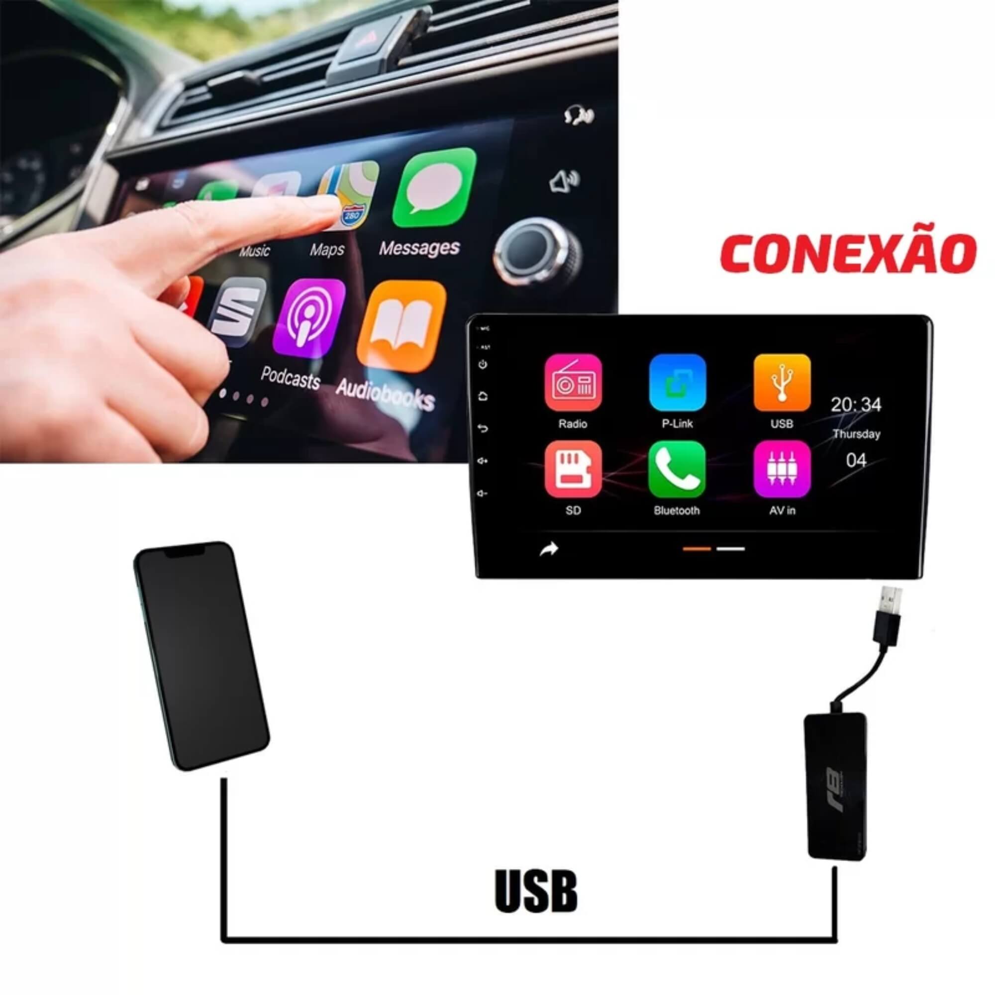 Carplay Portátil para Multimídia Android com Espelhamento de Celular E Apps JR8 - JT30R8CARPLAY