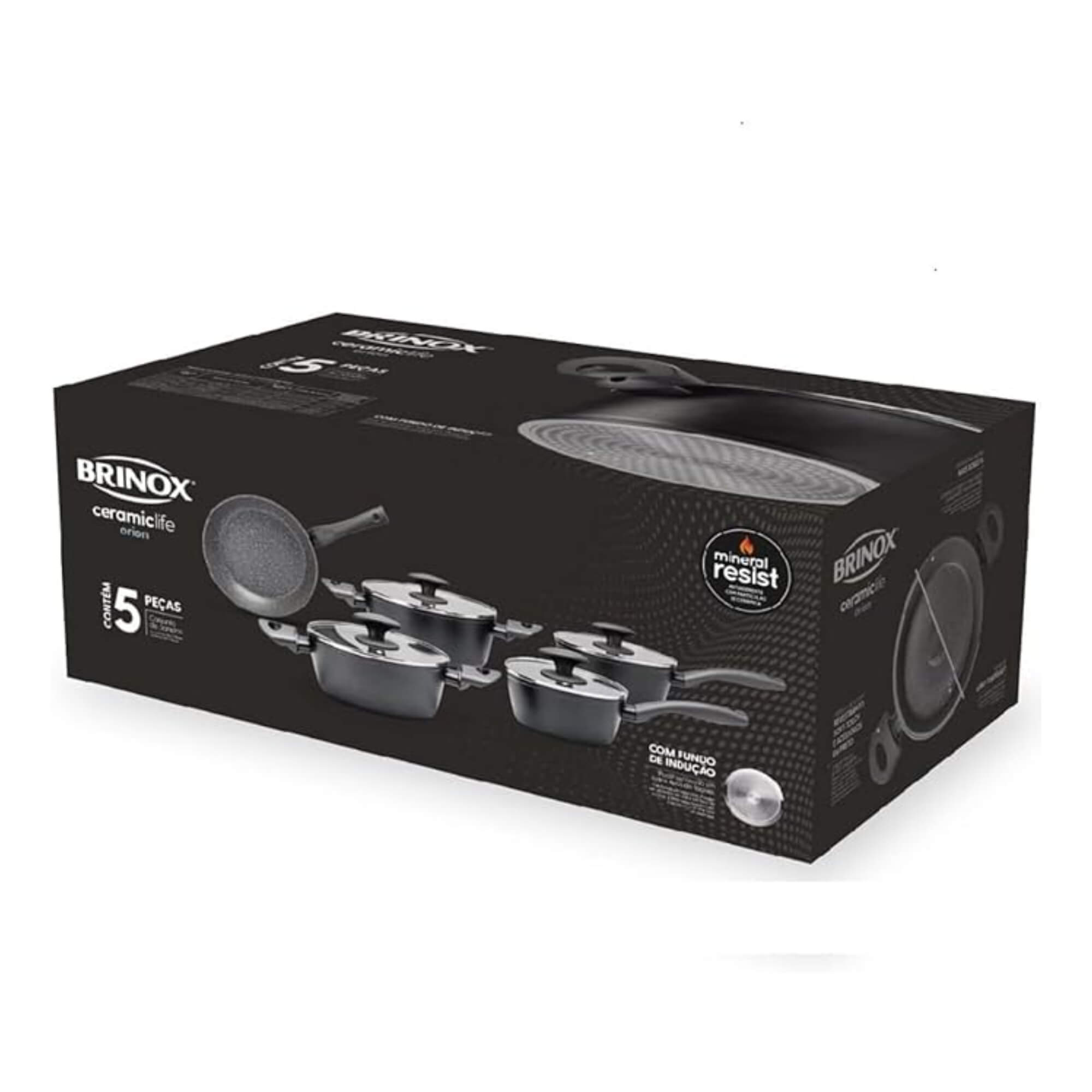 Jogo de Panelas com Fundo de Indução Ceramic Life Brinox Orion 5 Peças Preto Brinox - 4813/100