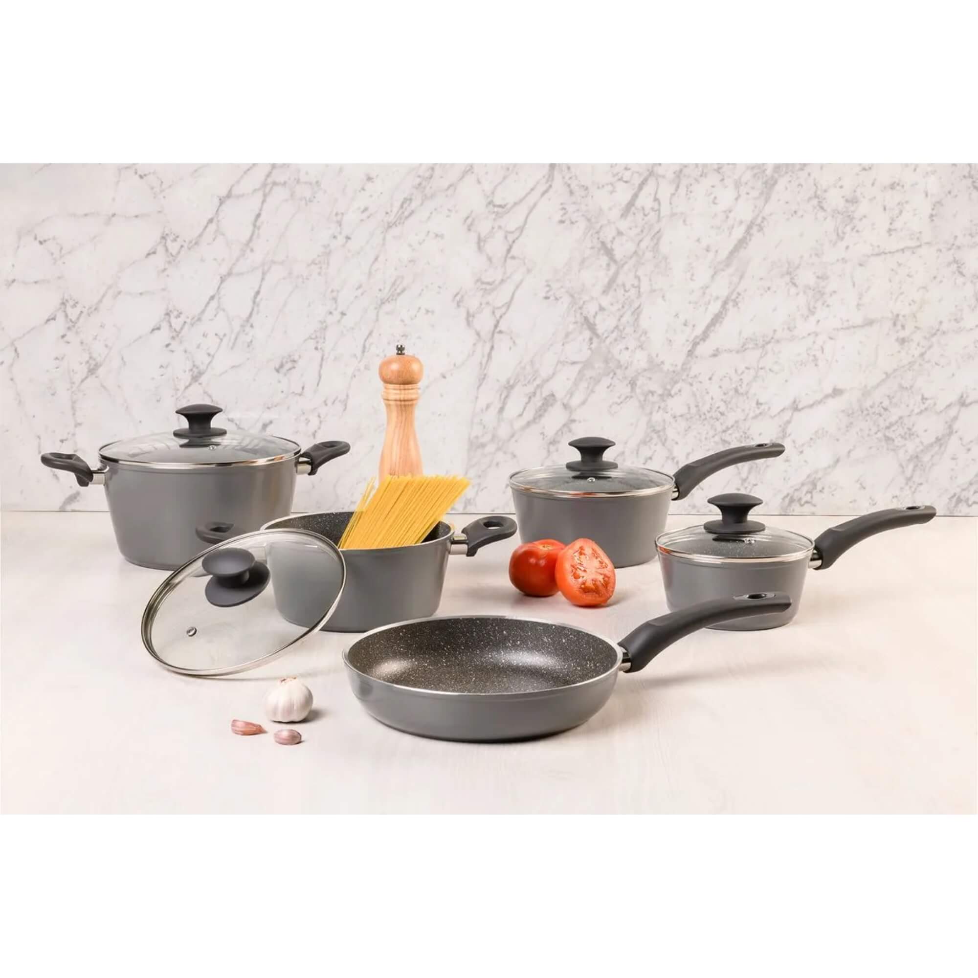 Jogo de Panelas 5 Peças com Indução Ceramic Life Optima Stone Cinza Brinox - 4799/102