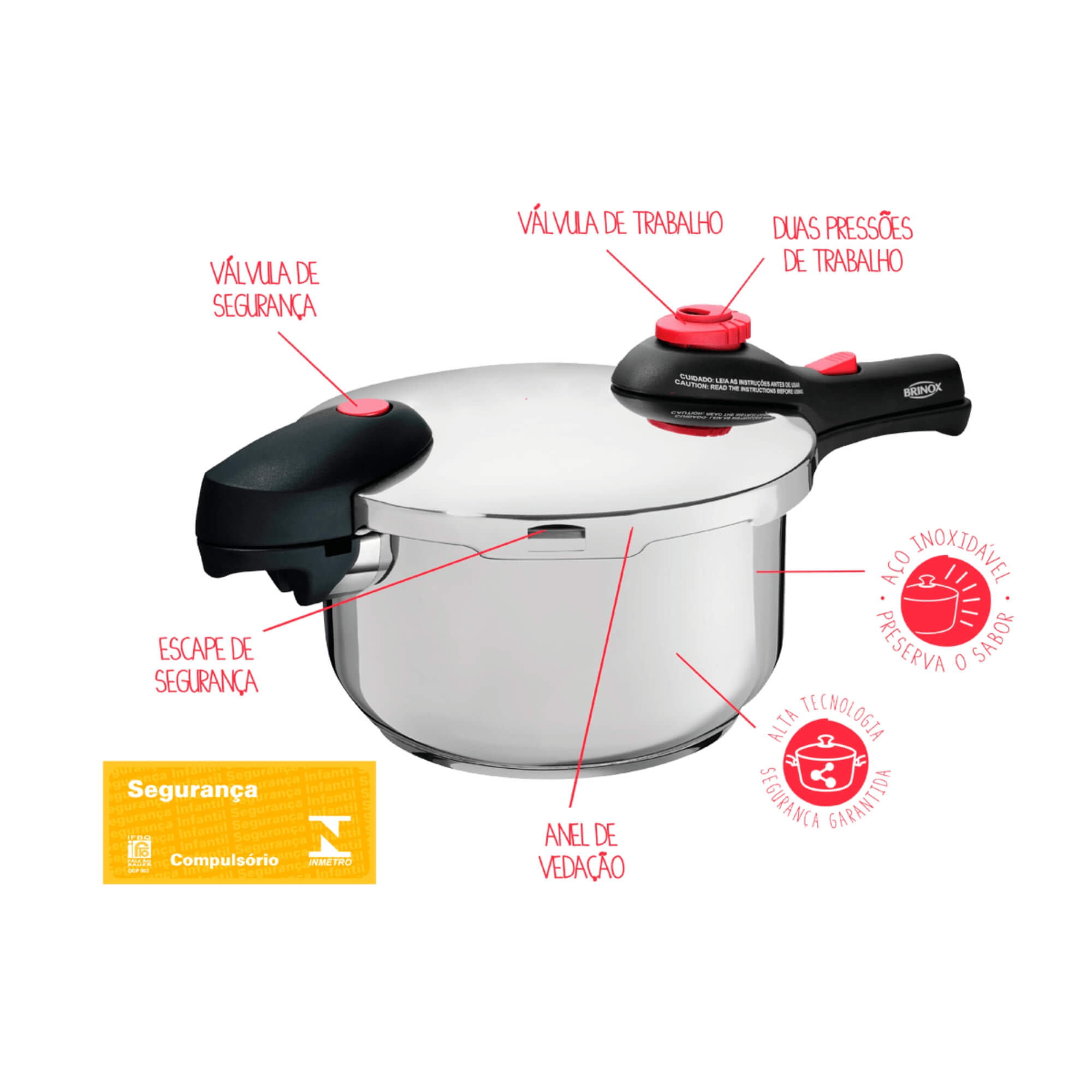 Panela de Pressão Inox 4,5L Nº22 Brinox - 4930/101