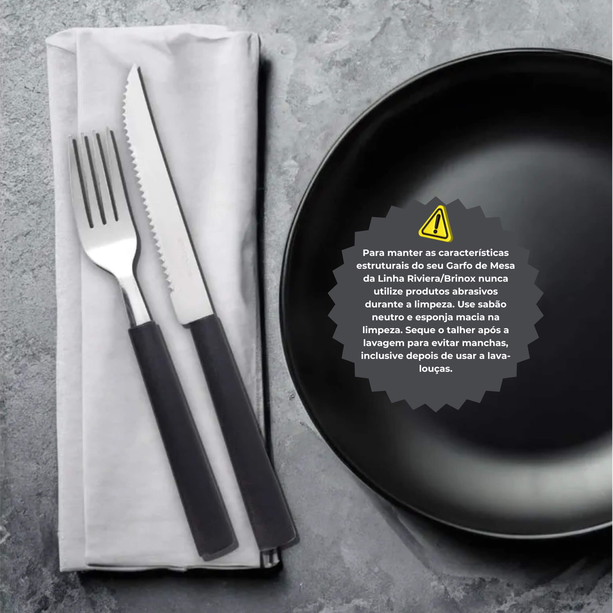 Garfo de Mesa Aço Inoxidável Cabo em Polipropileno Preto Linha Riviera Brinox - 6026/010