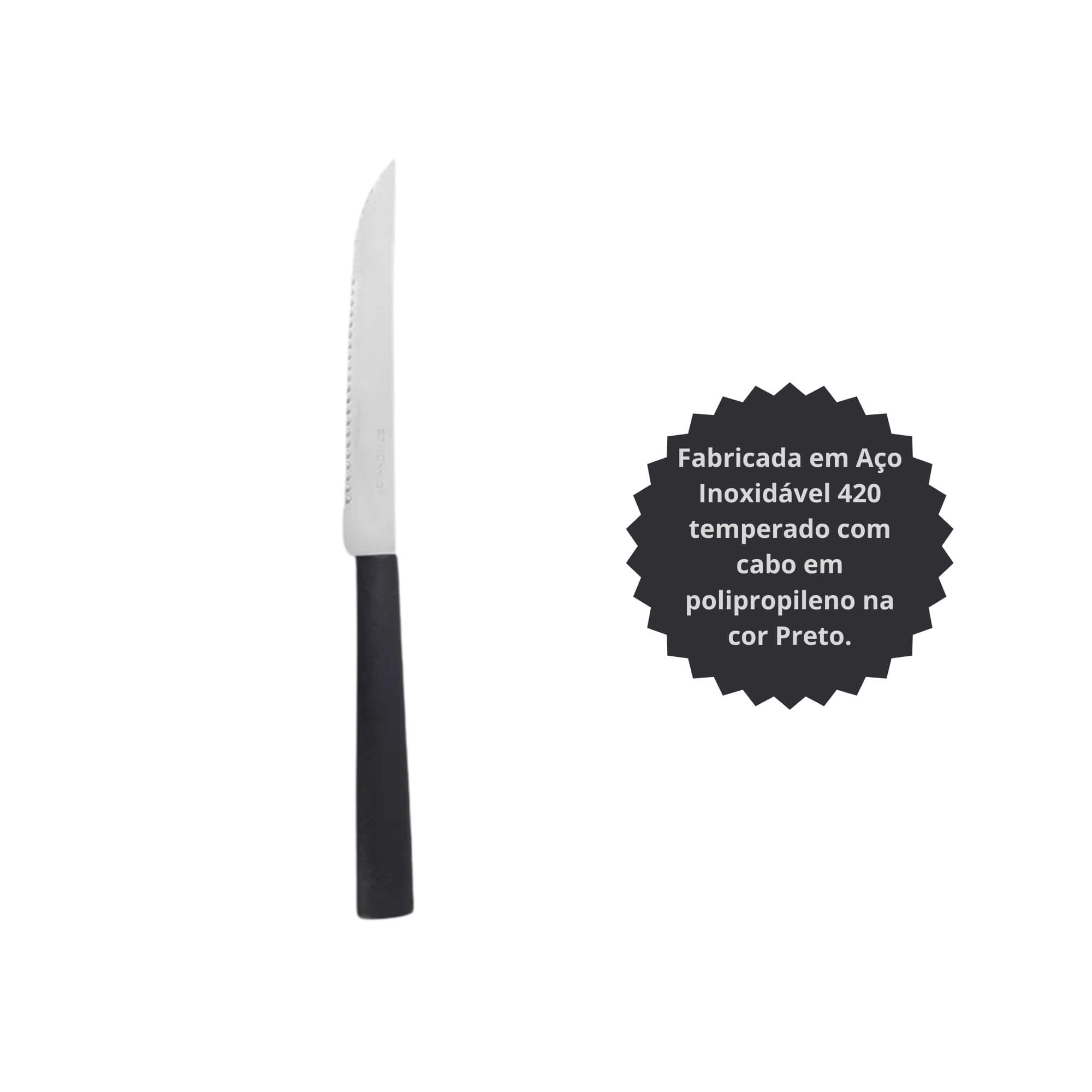 Faca de Churrasco Aço Inoxidável Cabo em Polipropileno Preto Linha Riviera Brinox - 6027/010