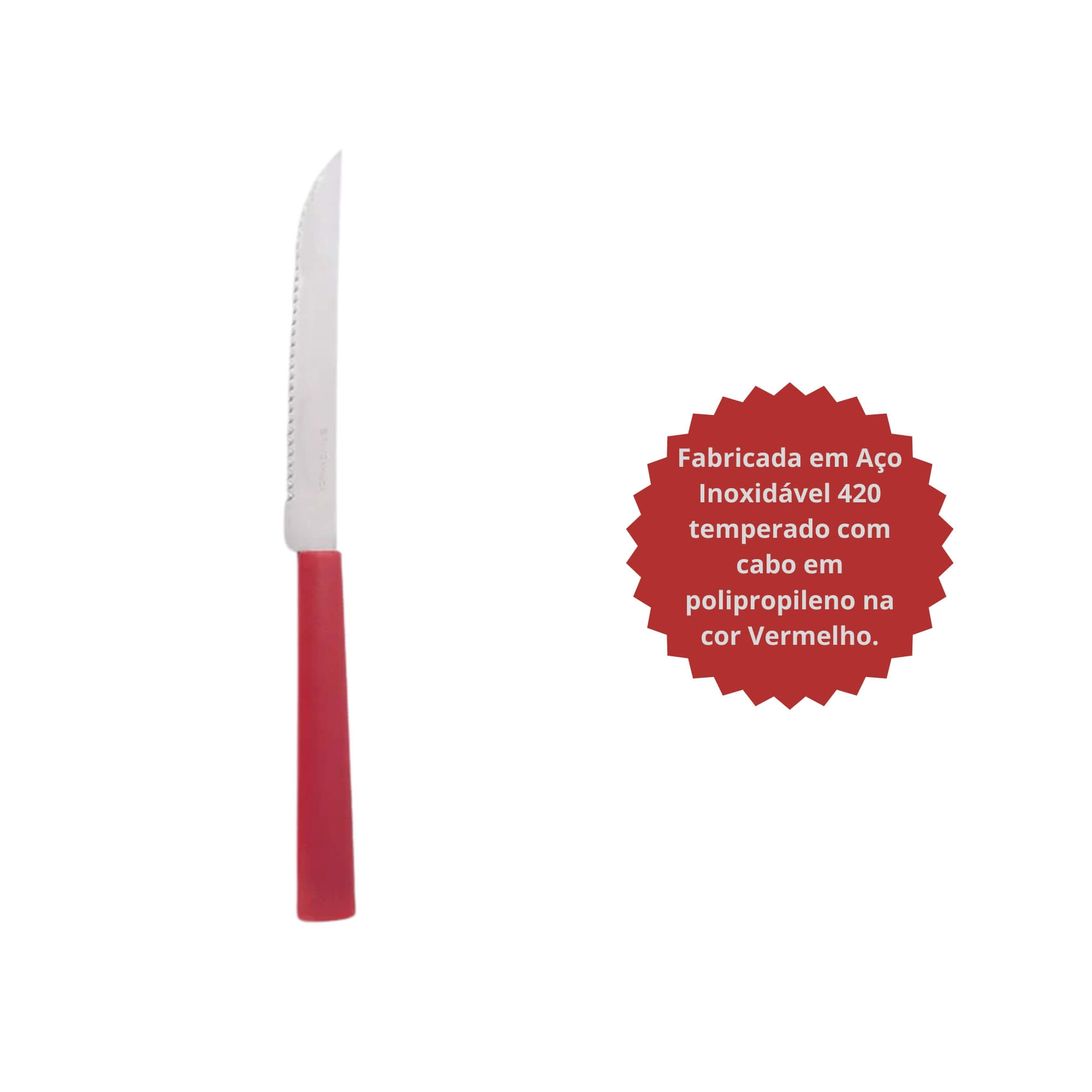 Faca de Churrasco Aço Inoxidável Cabo em Polipropileno Vermelho Linha Riviera Brinox - 6027/050