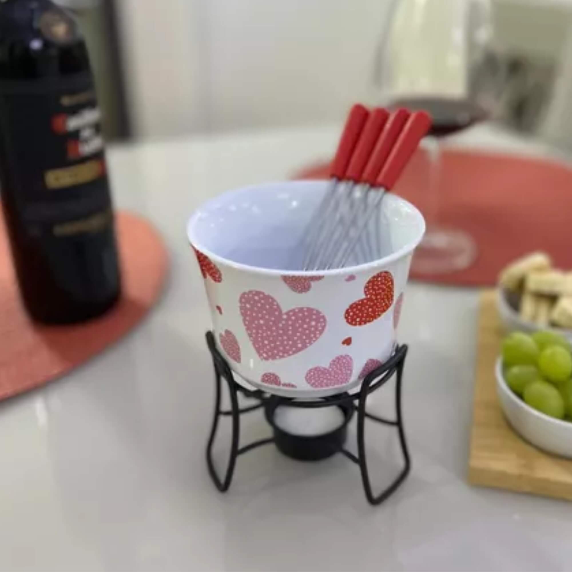 Aparelho de Fondue 7 Peças Corações Cerâmica Brinox - 1256/113