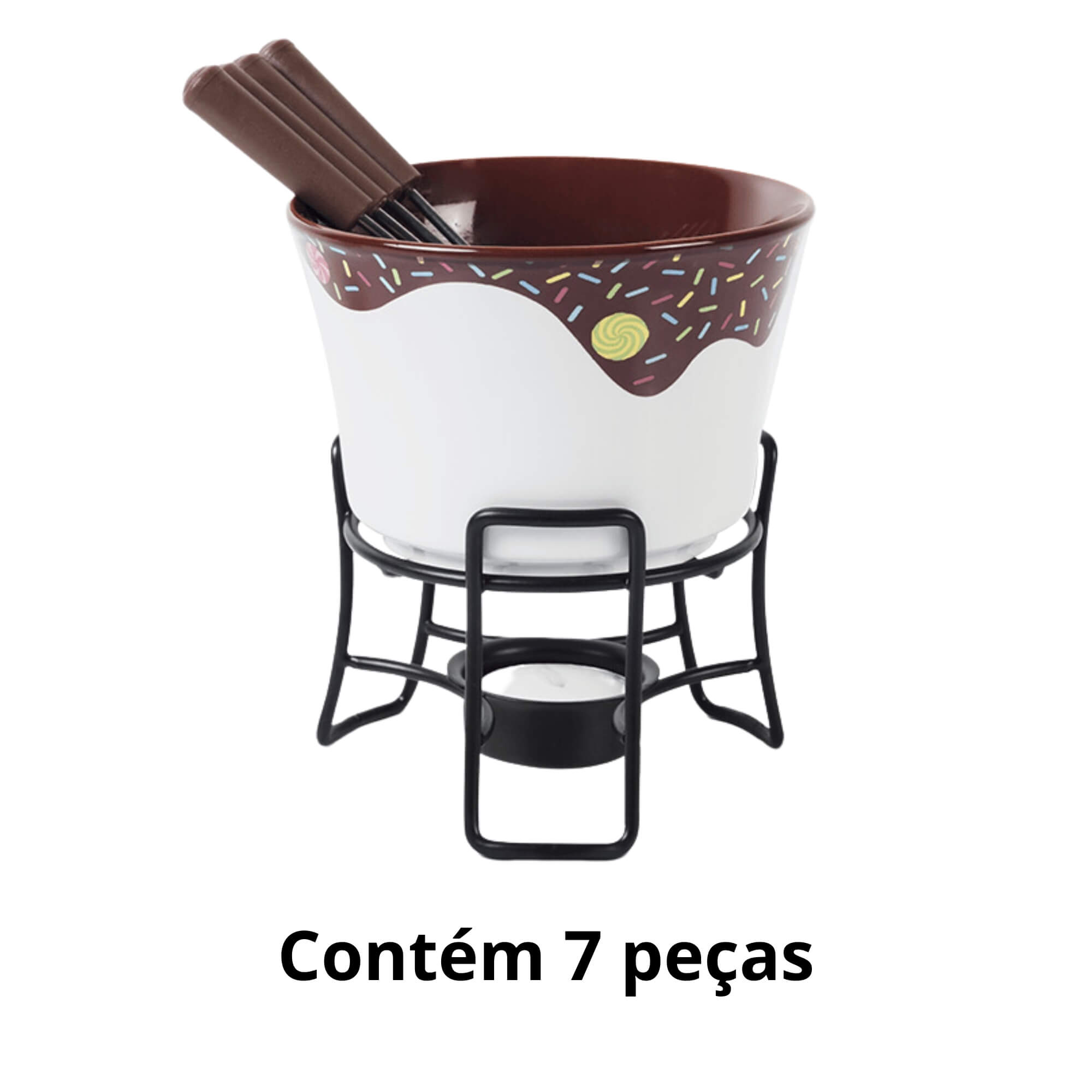 Aparelho de Fondue Branco 7 Peças Chocolate Cerâmica Linha Fondue Brinox - 1256/115