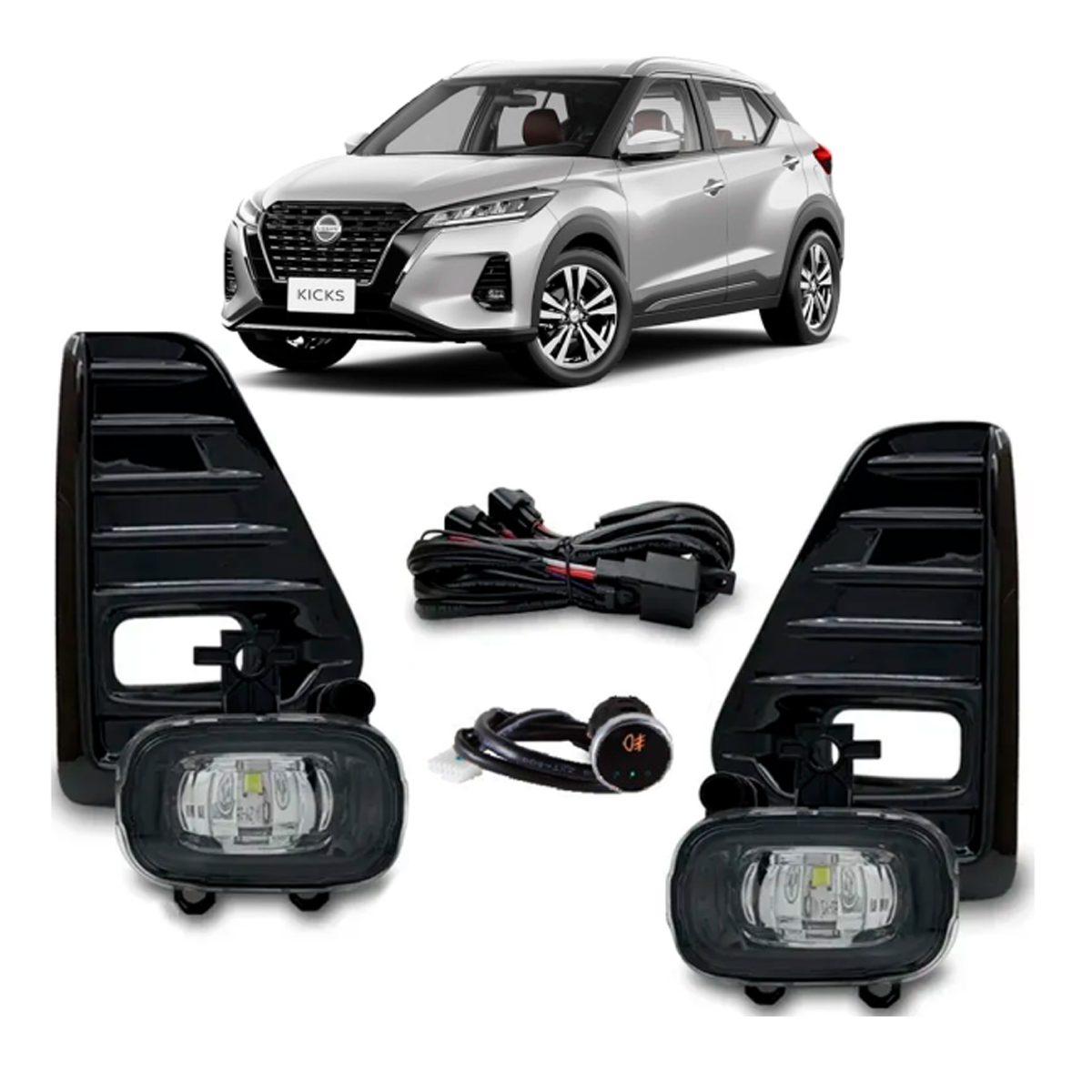 Kit Farol de Milha Kicks 2021 a 2025 Botão Universal Touch Shocklight - SL-201710LED