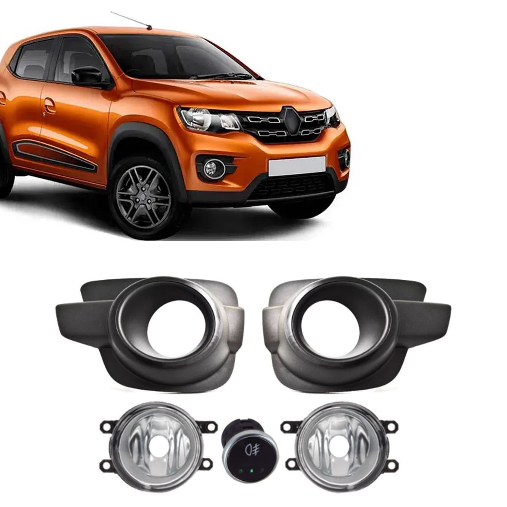 Kit Farol Kwid 2017 em Diante Moldura Black Piano Botão Modelo Universal SHOCKLIGHT - SL-221010U