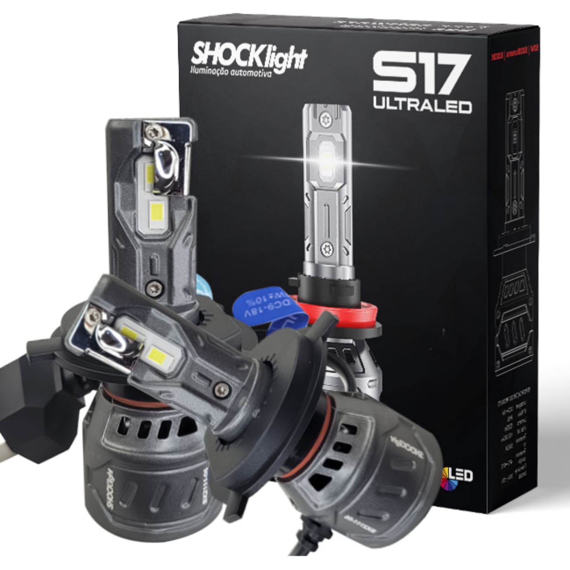 Par de Lâmpadas UltraLed S17 NANO H4 6000K 12V 55W 5000LM SHOCKLIGHT - SLL-170004