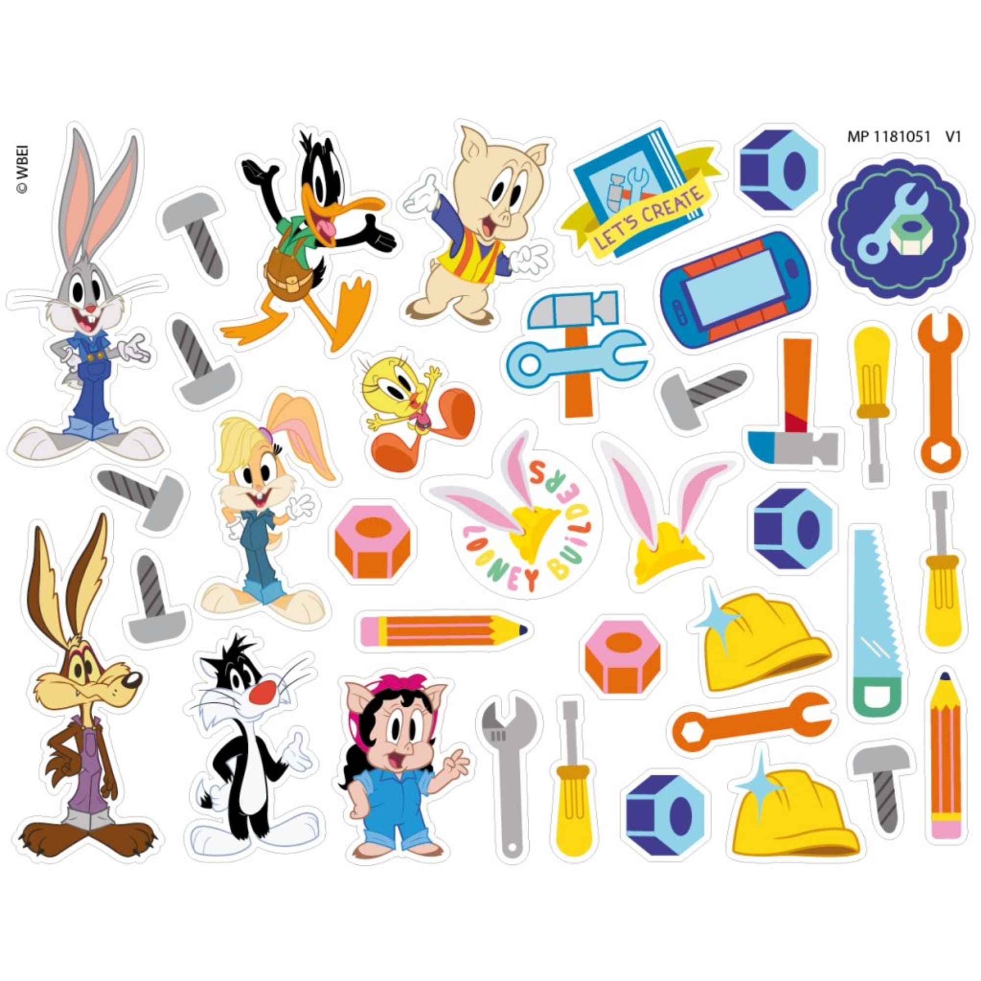 Brincando de Engenheiro - Bugs Bunny Looney Tunes - 75 Peças de Montar e Adesivos - Xalingo 67898