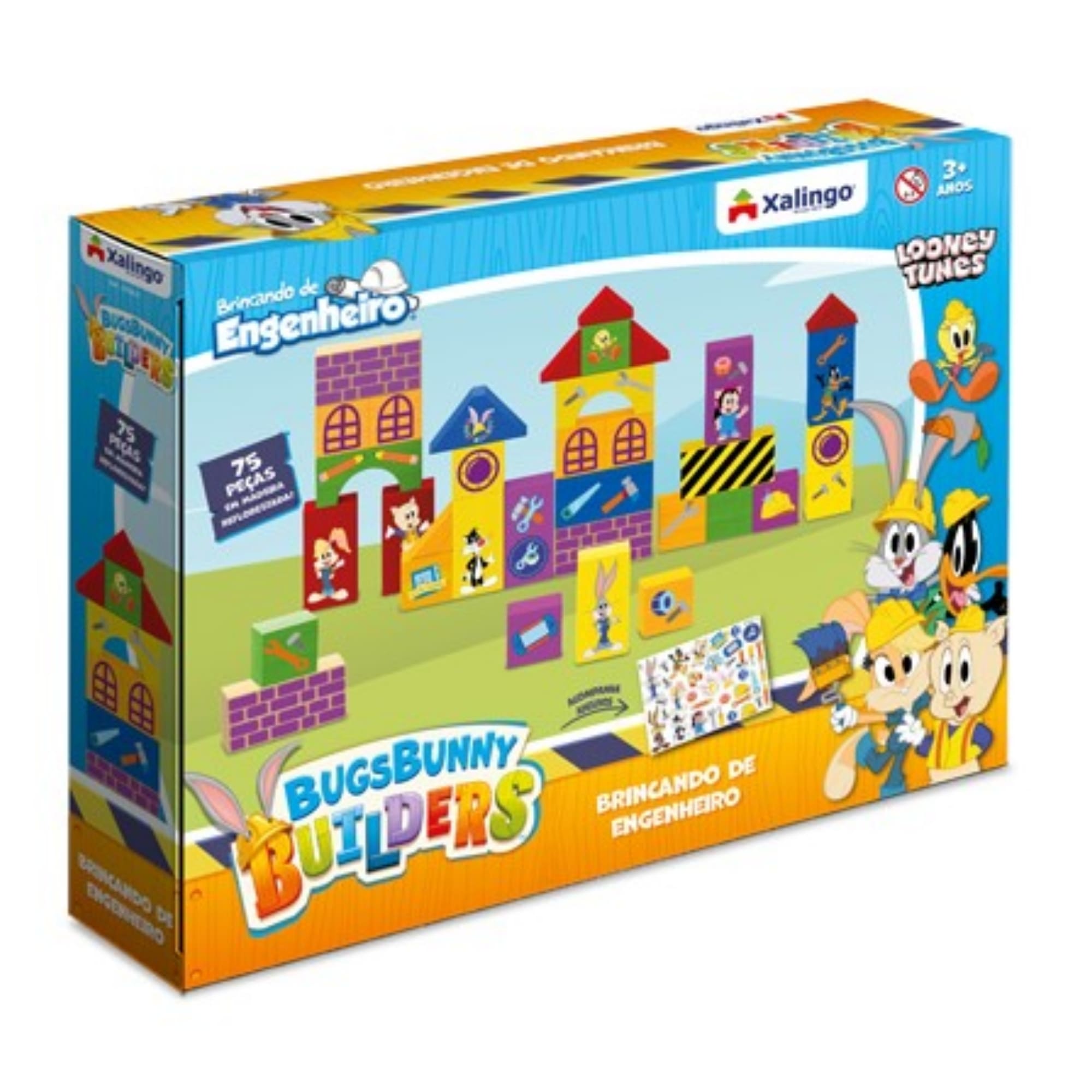 Brincando de Engenheiro - Bugs Bunny Looney Tunes - 75 Peças de Montar e Adesivos - Xalingo 67898