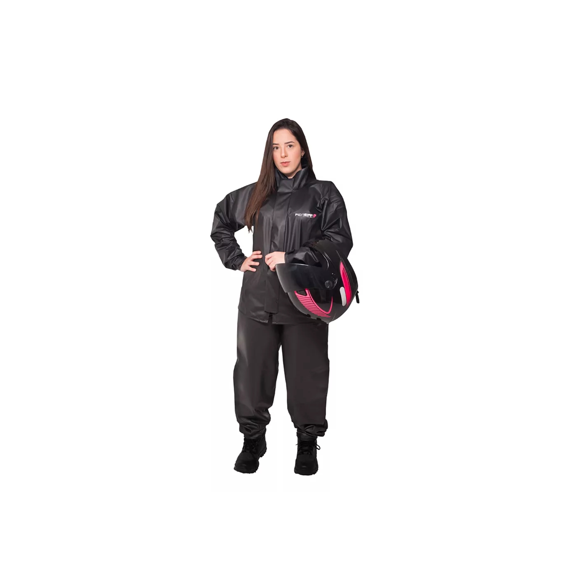Conjunto Capa de Chuva em Pvc Bravo Gola Feminino Preto XGG Pioneira - 2200FEM-F-PRE-XGG