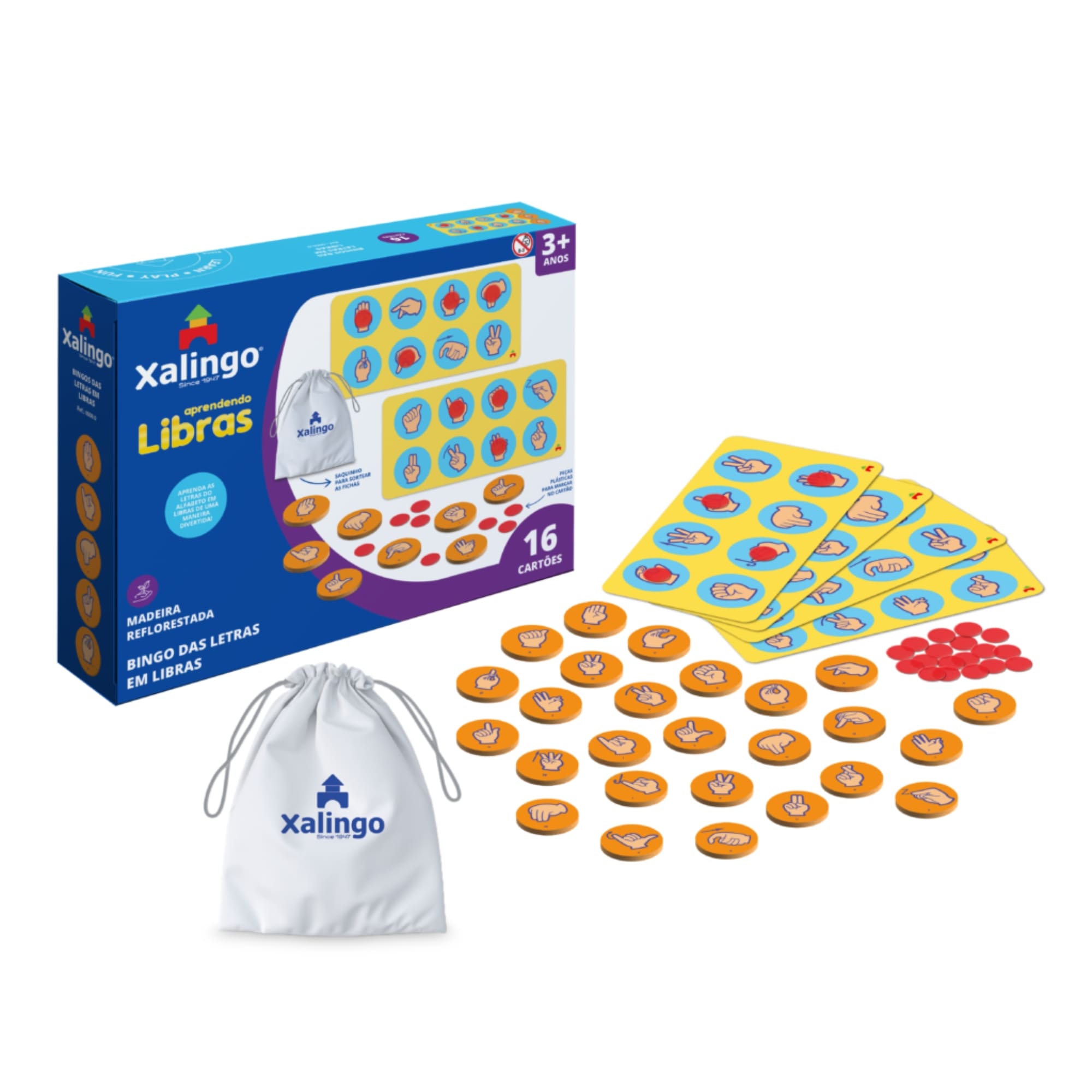 Jogo Bingo das Letras do Alfabeto em Libras com 16 Cartões - Xalingo 12887