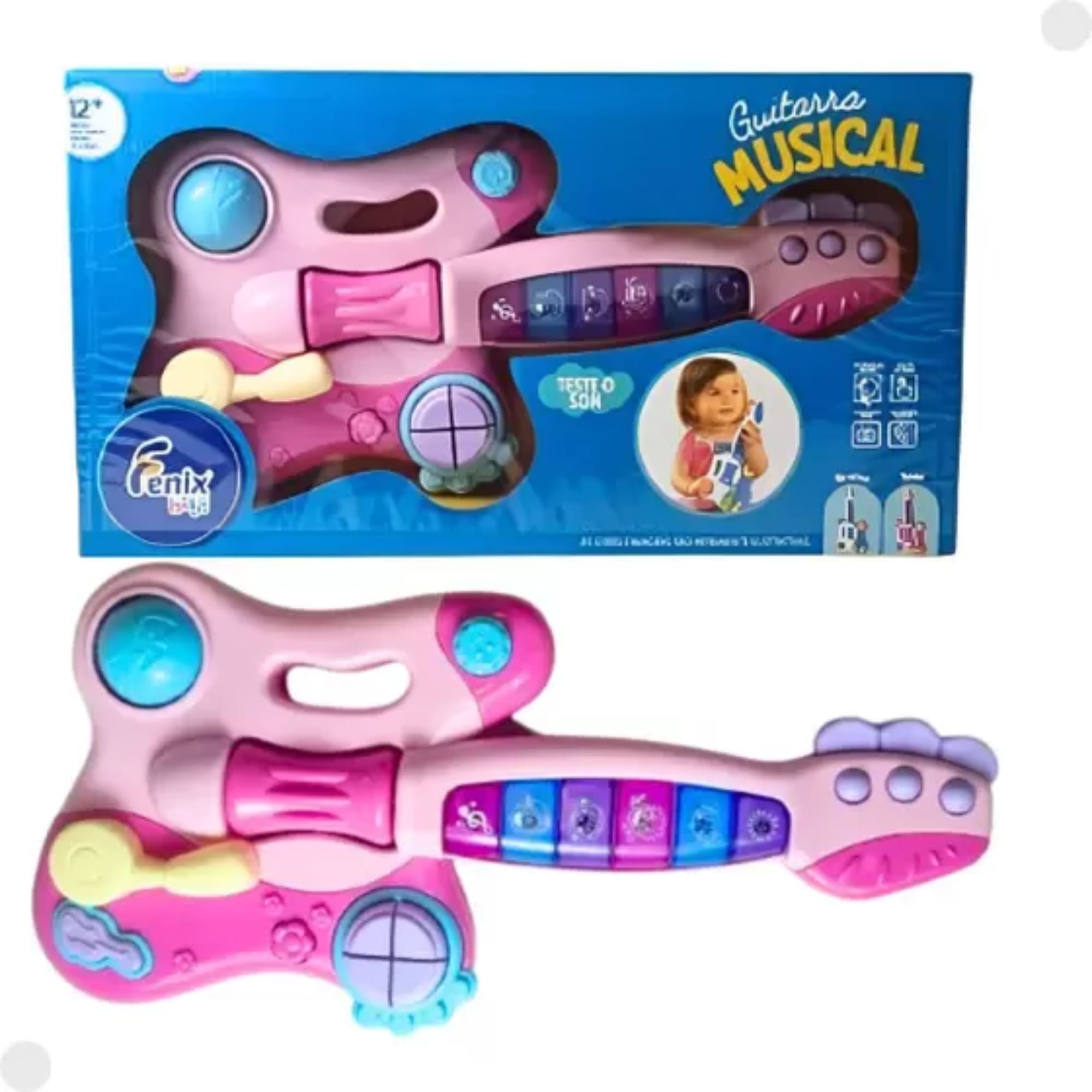 Brinquedo Guitarra Baby Rosa com Som e Luzes - Fenix FBB-585R