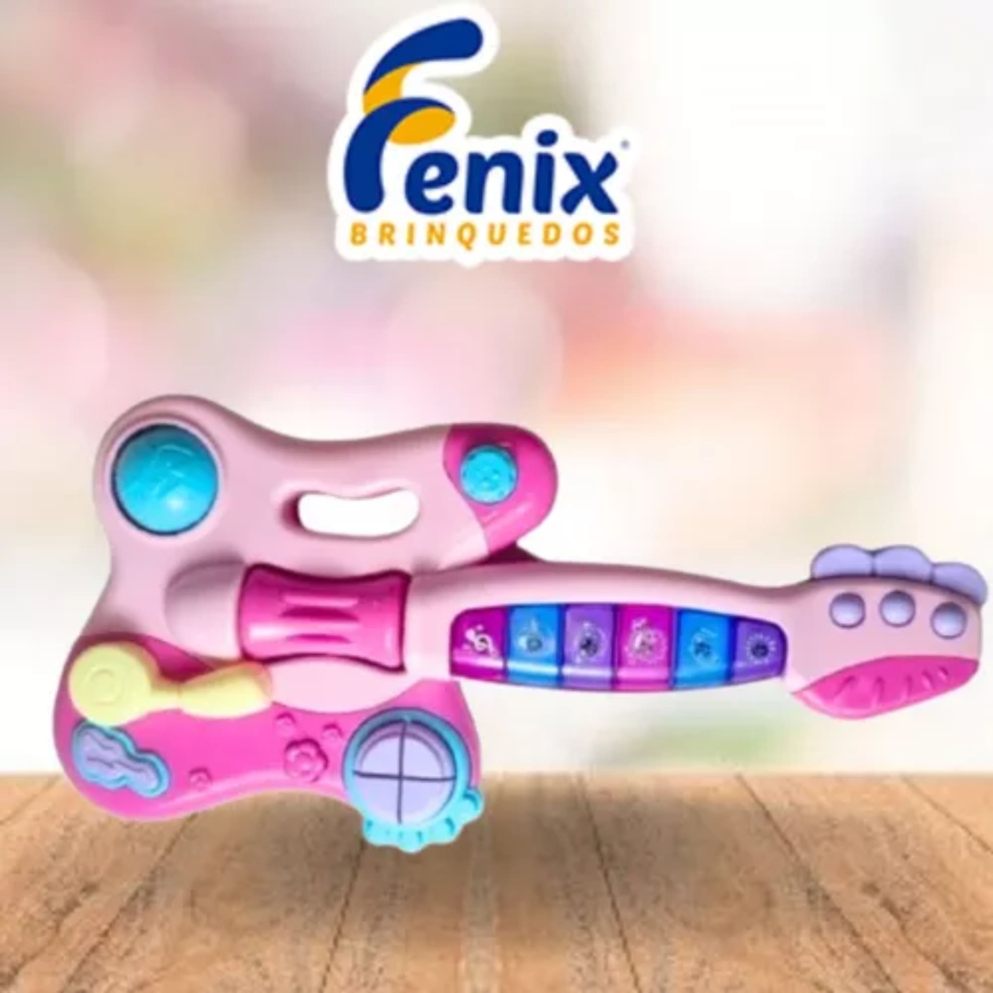 Brinquedo Guitarra Baby Rosa com Som e Luzes - Fenix FBB-585R