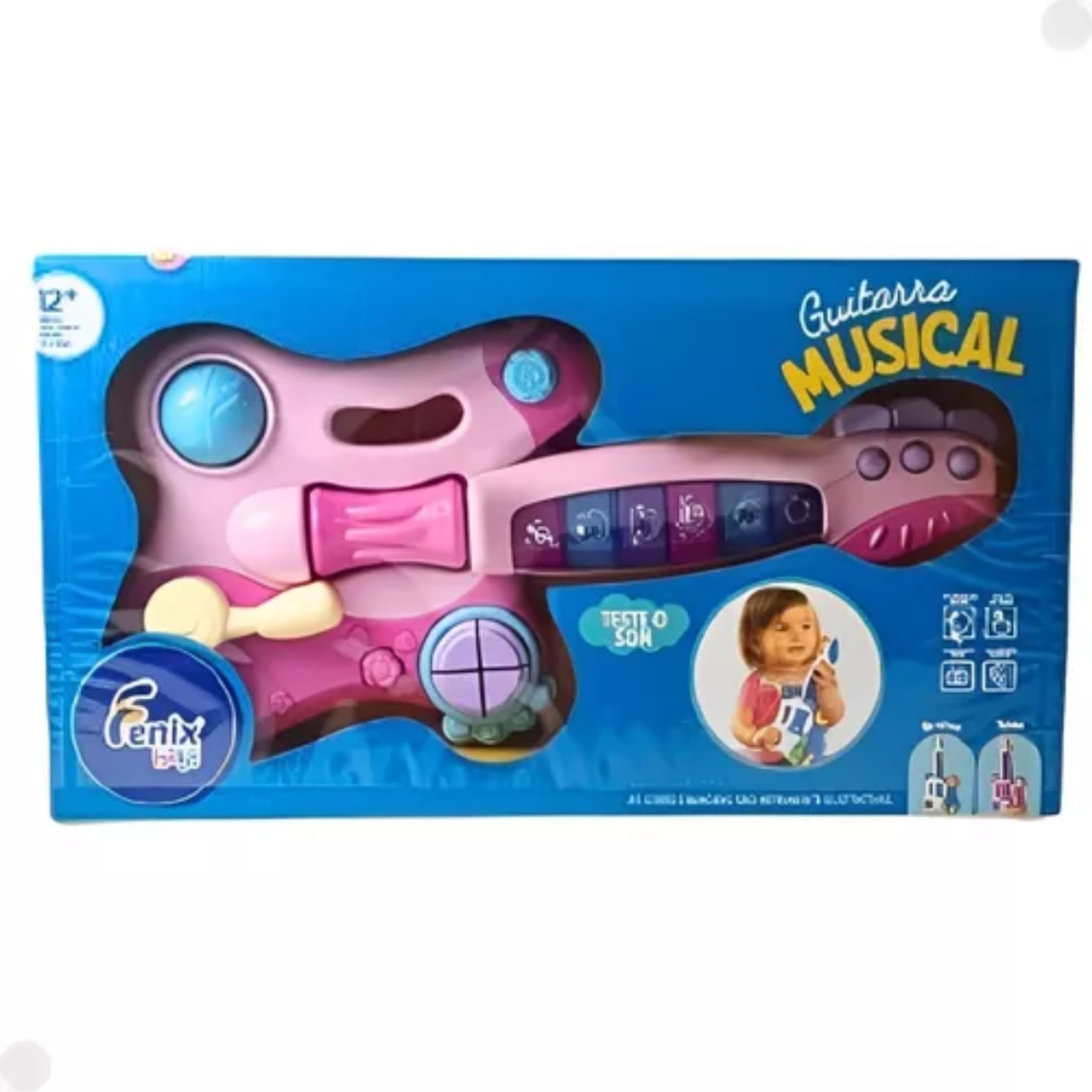 Brinquedo Guitarra Baby Rosa com Som e Luzes - Fenix FBB-585R