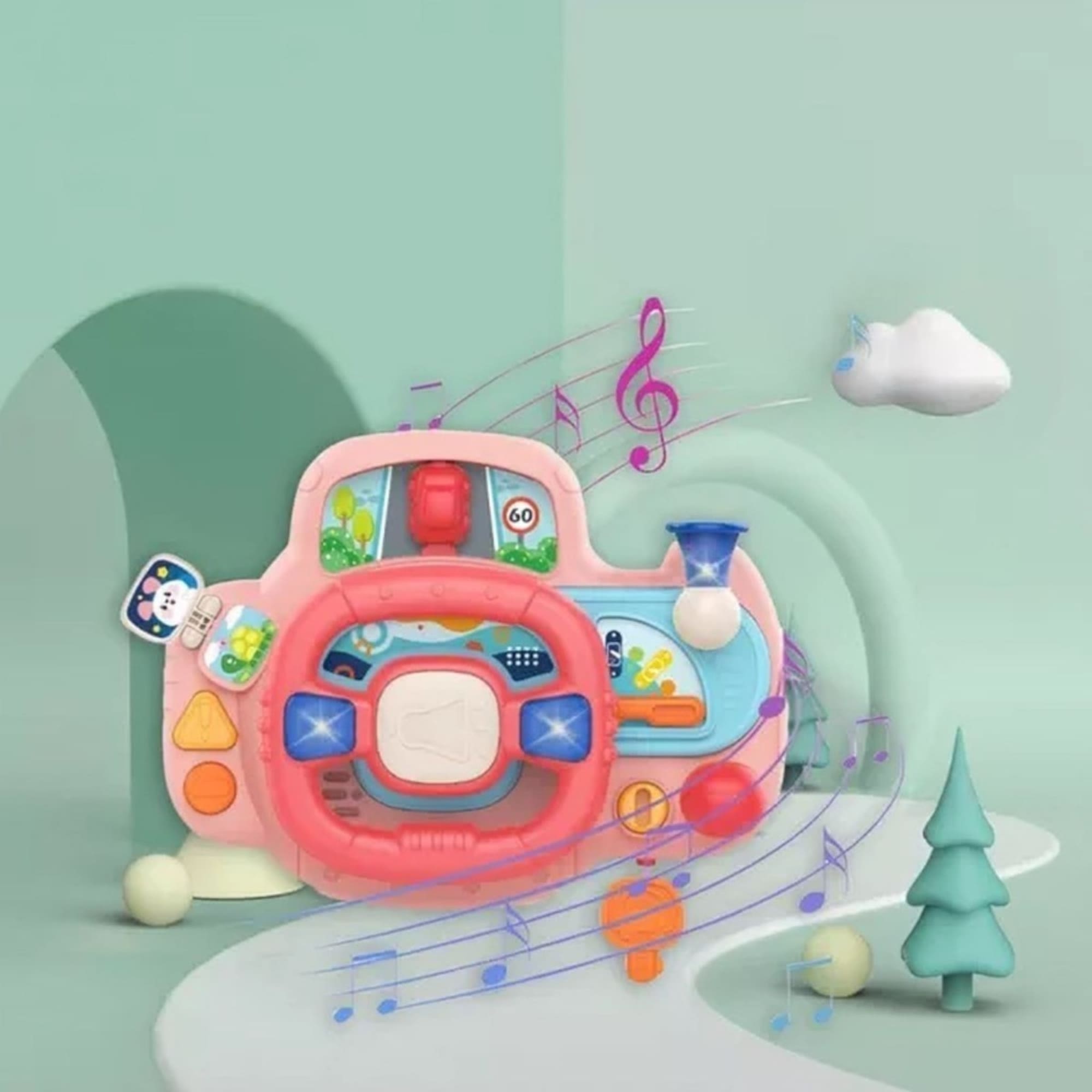 Brinquedo Volante Baby Interativo Rosa com Som e Luzes - FENIX FBB-608R