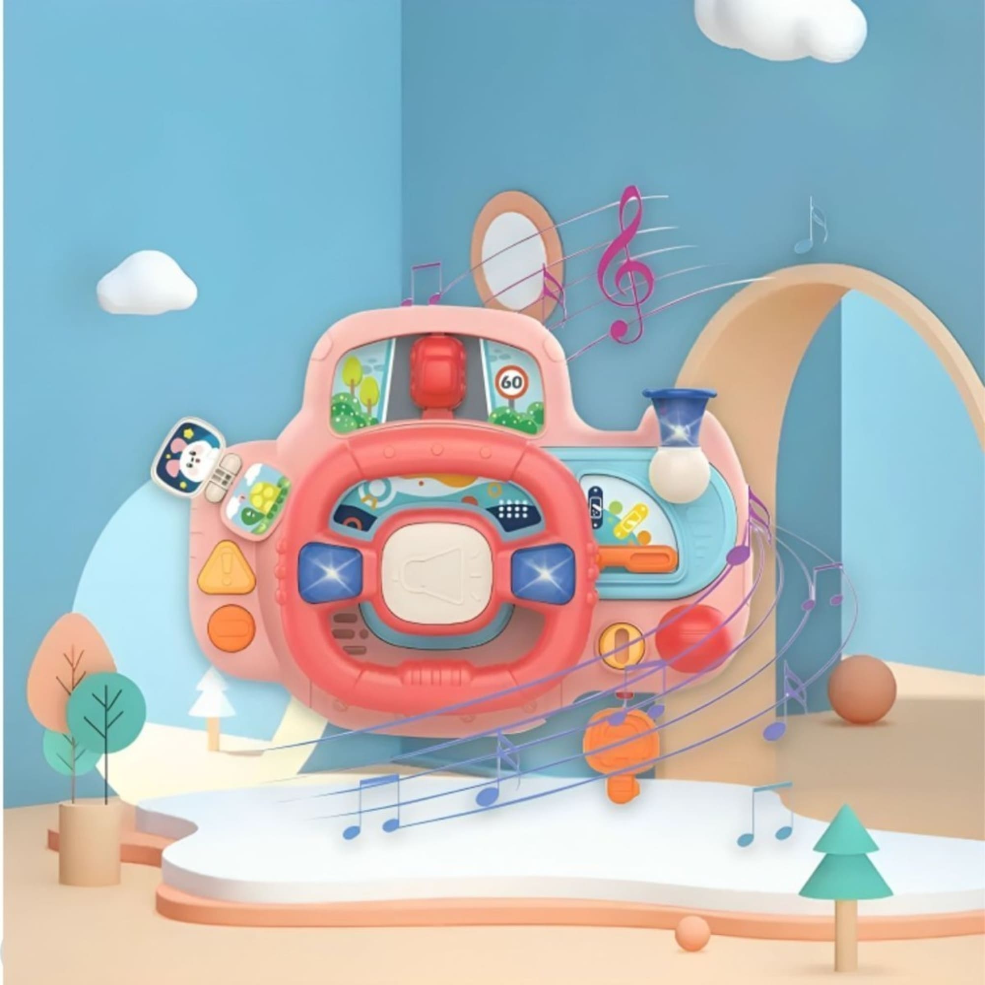Brinquedo Volante Baby Interativo Rosa com Som e Luzes - FENIX FBB-608R