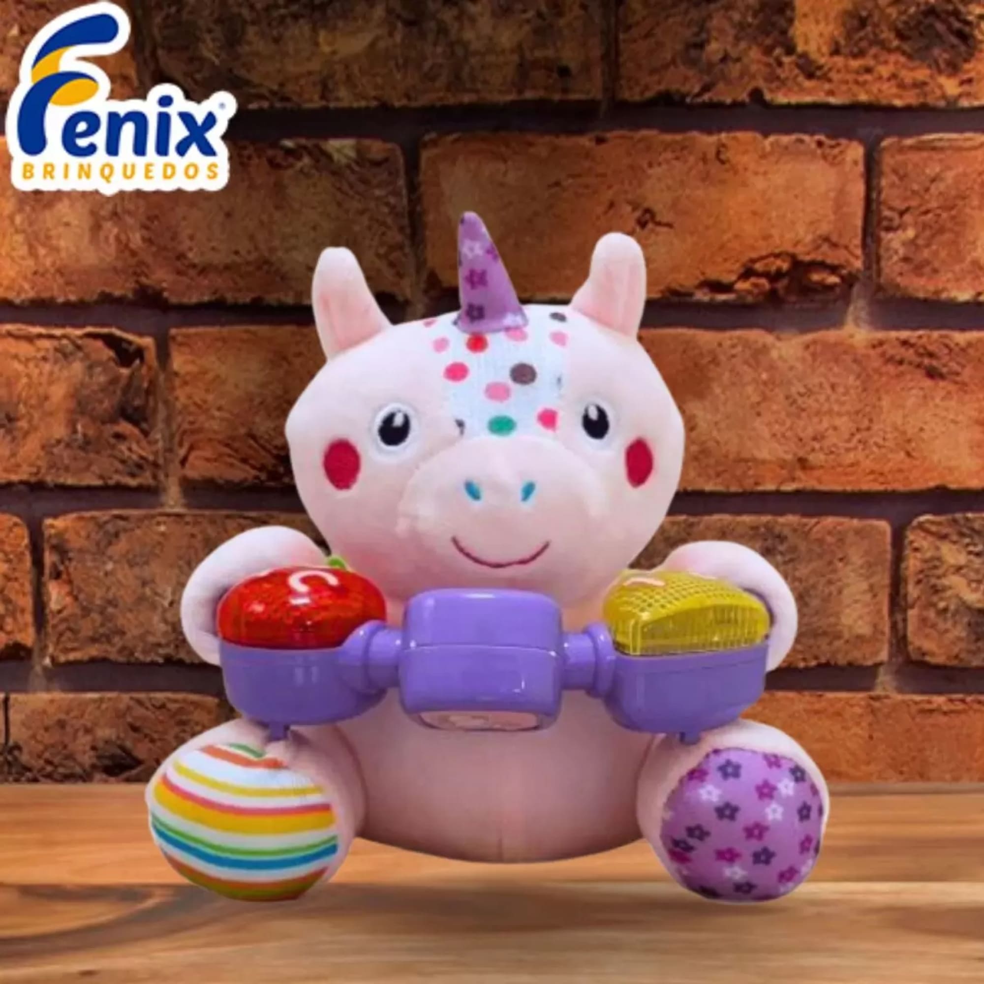 Brinquedo Pelúcia Musical Unicórnio Rosa com Luz e Som - Fenix FBB-752UN