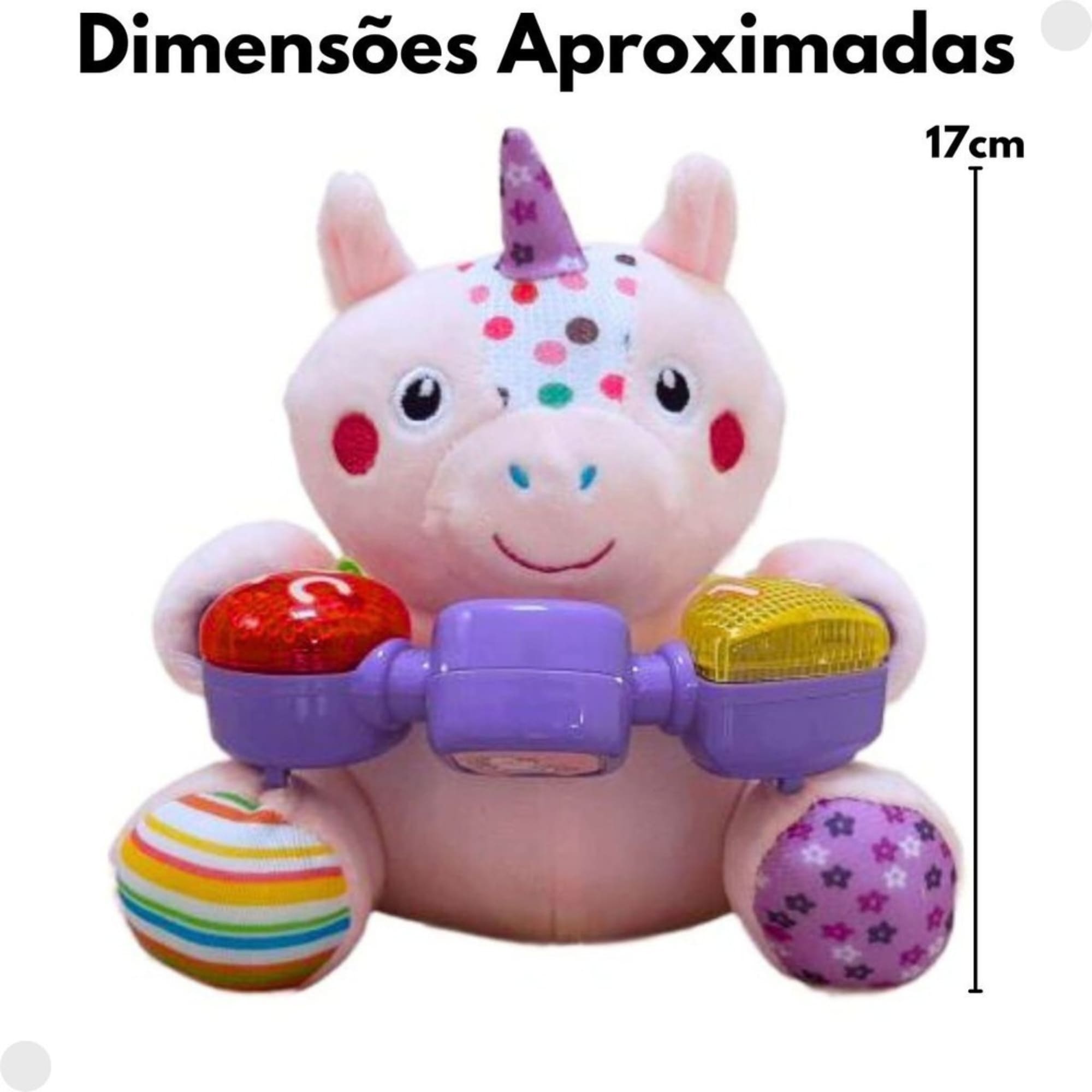 Brinquedo Pelúcia Musical Unicórnio Rosa com Luz e Som - Fenix FBB-752UN