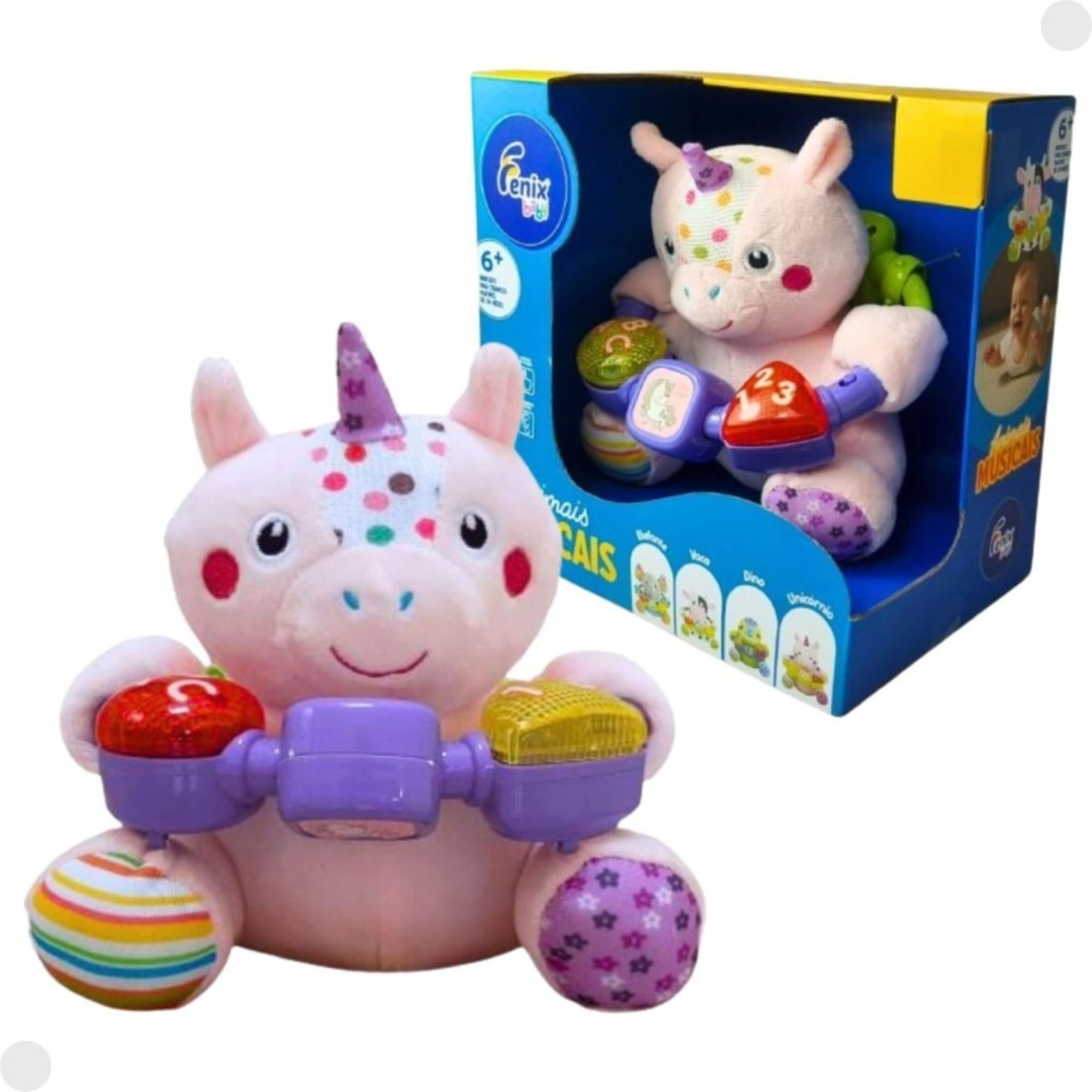 Brinquedo Pelúcia Musical Unicórnio Rosa com Luz e Som - Fenix FBB-752UN